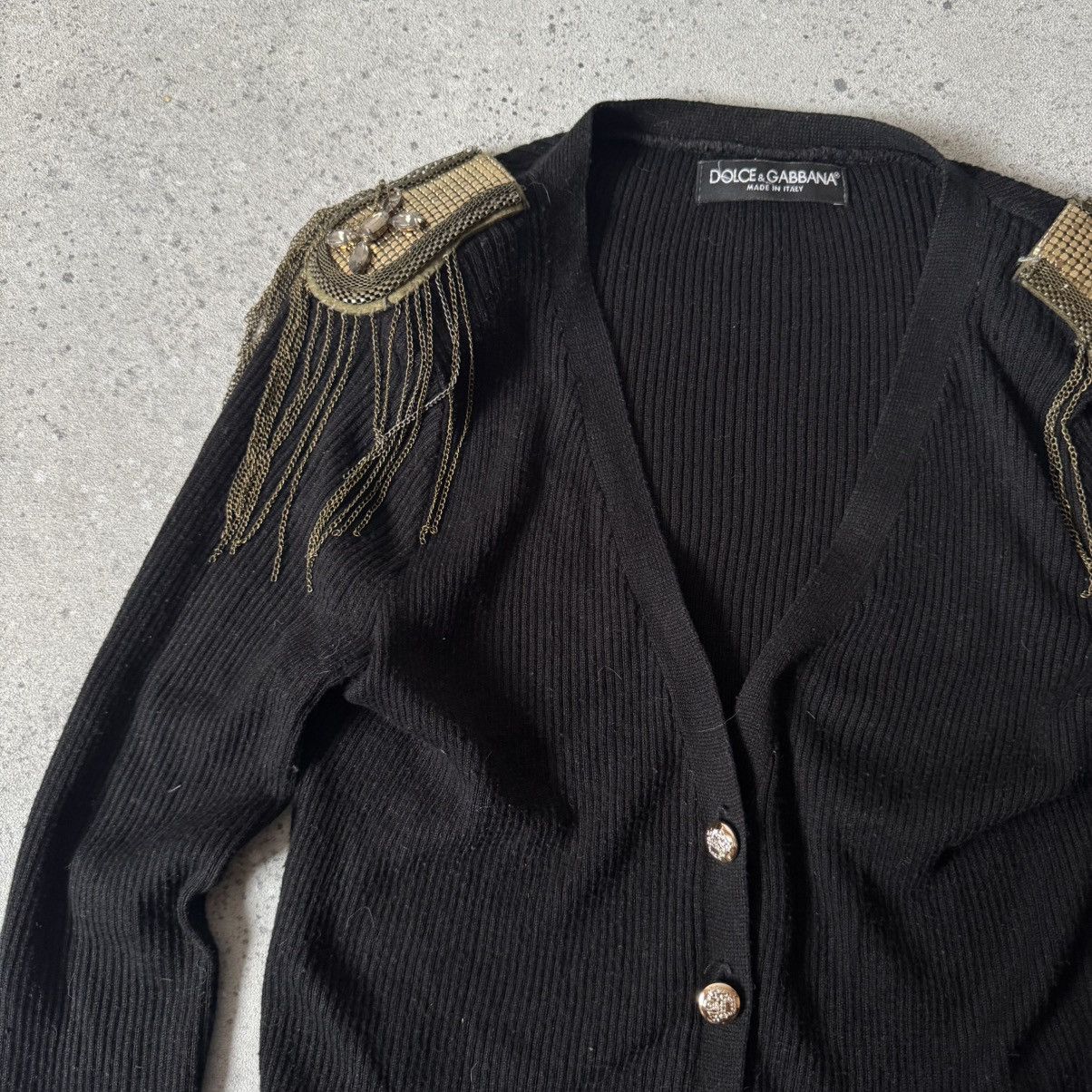 Dolce & Gabbana × Vintage Dolce & Gabbana Ribbed Cardigan with Embellished Epaulettes Size M / US 6-8 / IT 42-44 - 3 Thumbnail
