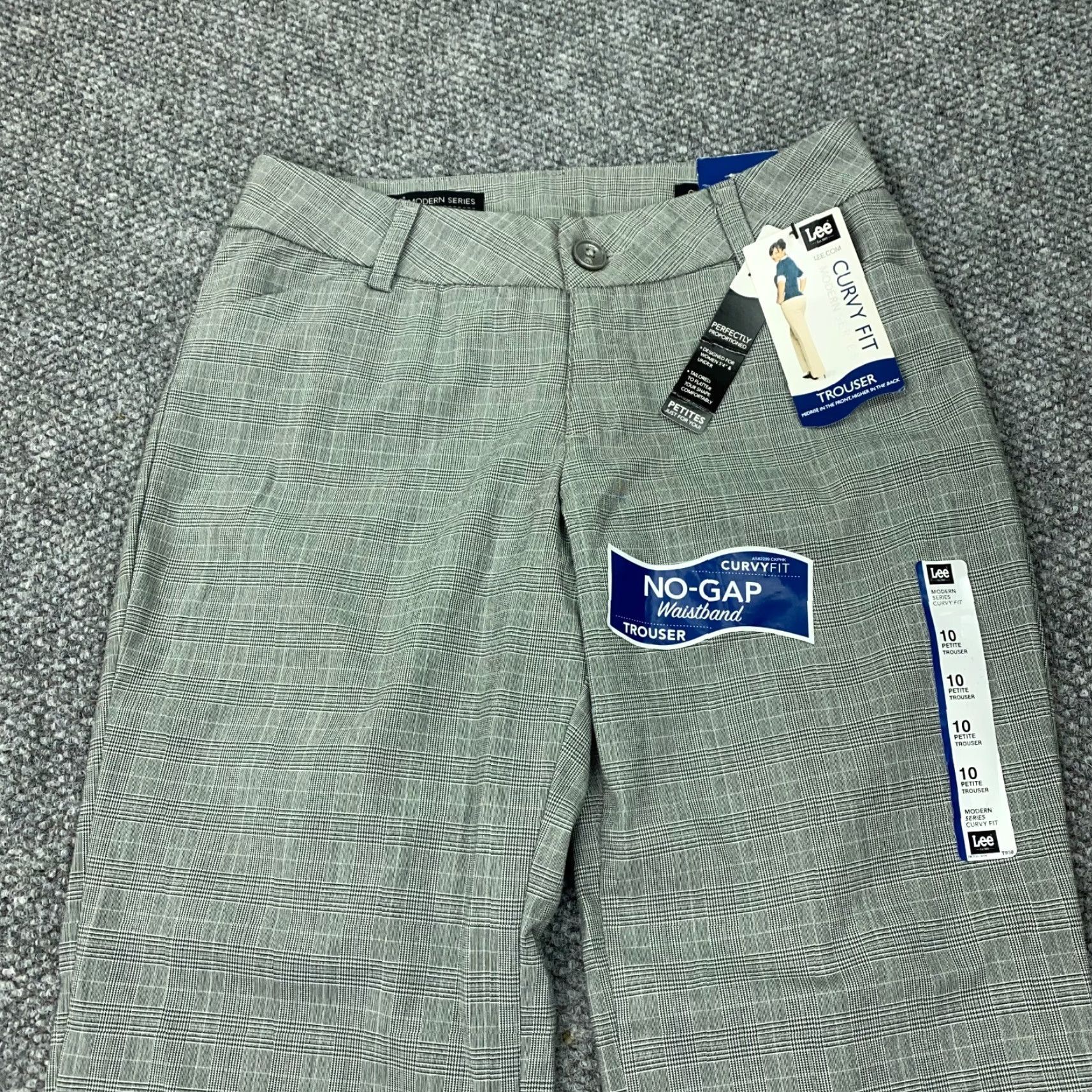 Lee Lee Womens Pants Petite 10P Gray Plaid Straight Leg Front Flat Waistband No Gap Trousers Size 31" - 2 Thumbnail