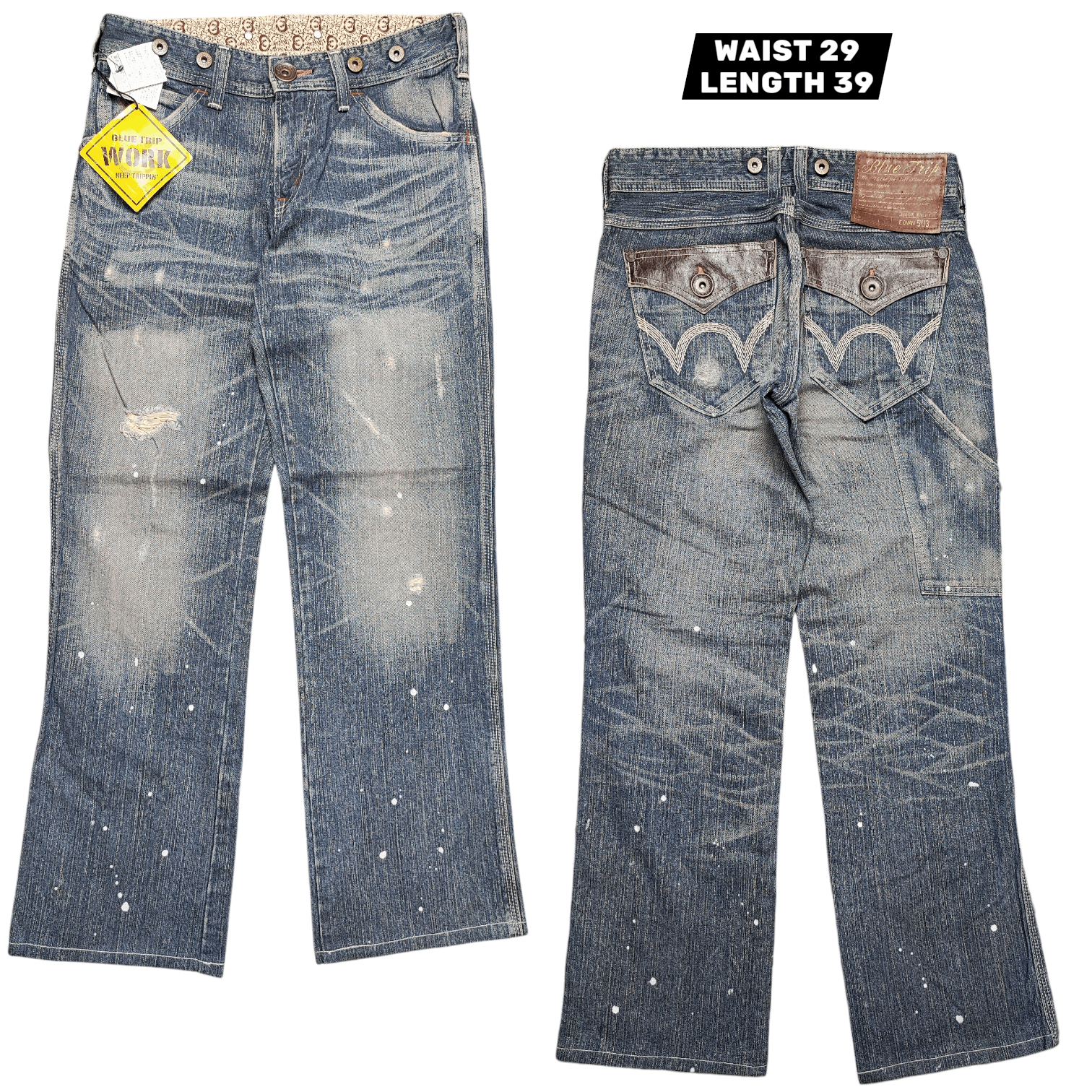 Edwin Deadstock Edwin 503 Blue Trip Work Paint Splatter Size US 29 - 1 Thumbnail