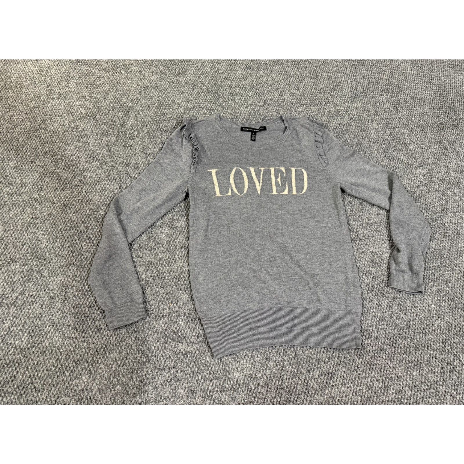 White House Black Market White House Black Market Sweater Womens Small Gray Loved Graphic Ruffle Knit Size S / US 4 / IT 40 - 2 Thumbnail