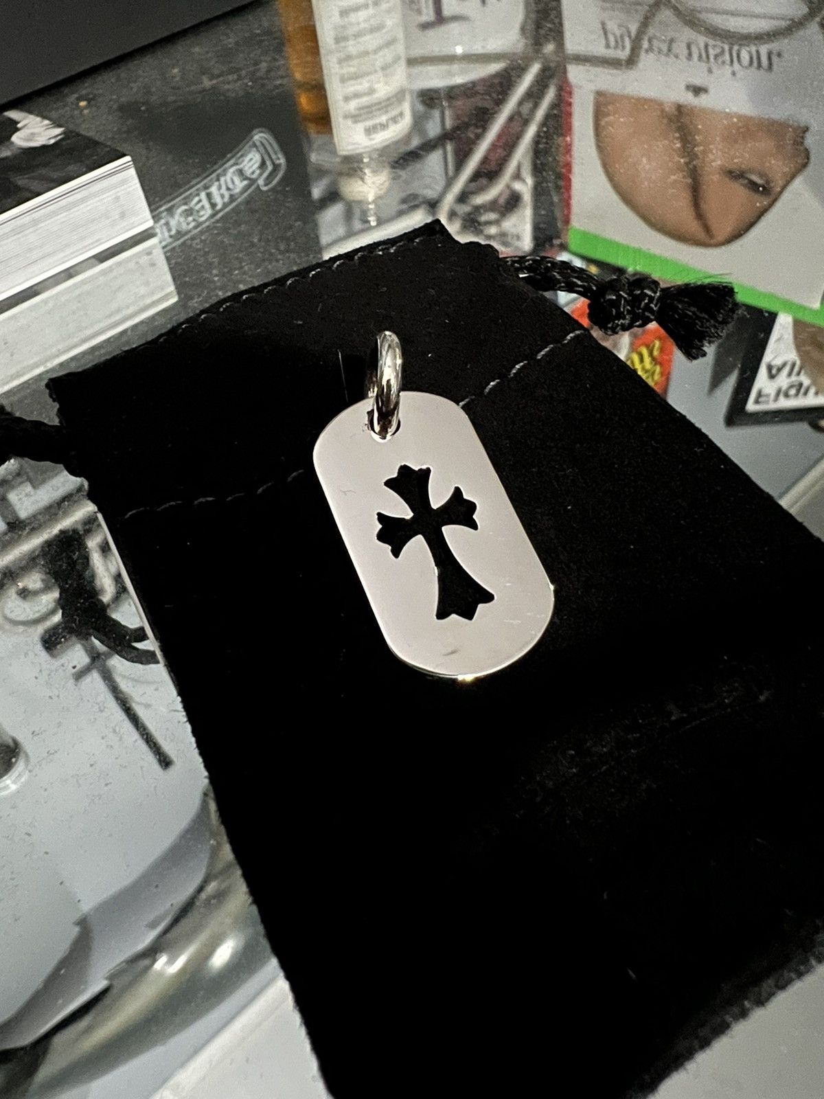 Chrome Hearts CHROME HEARTS .925 SILVER CUTOUT OUTLINE CROSS DOG