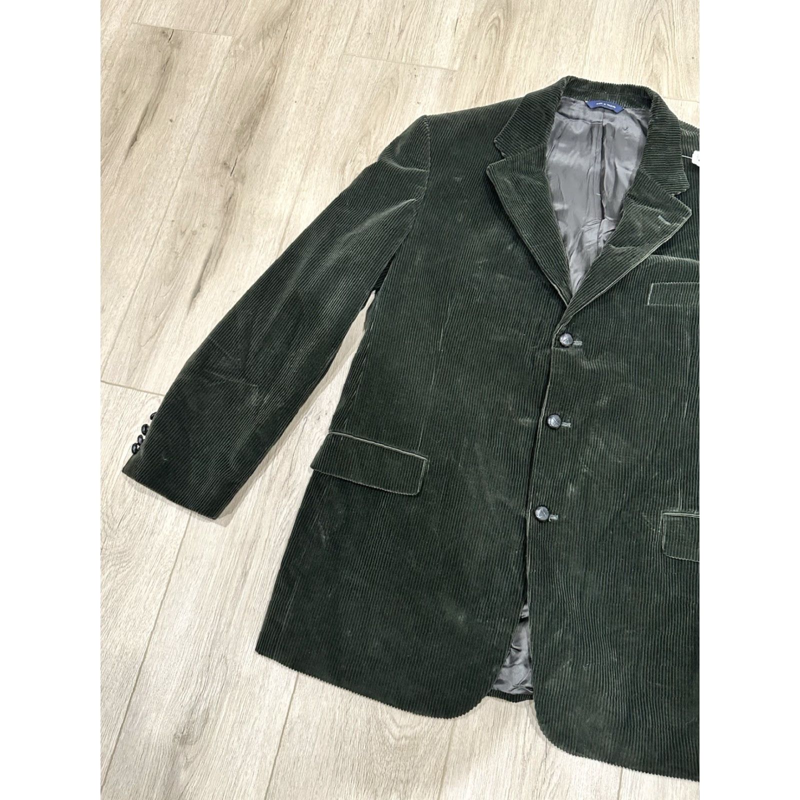 Brooks Brothers VINTAGE Brooks Brothers Sport Coat Jacket Corduroy Green 46L Mens Notch Lapel Two-Button Long Sleeve Regular Fit Dress Blazer Front Flat Front Solid Size 46R - 3 Thumbnail