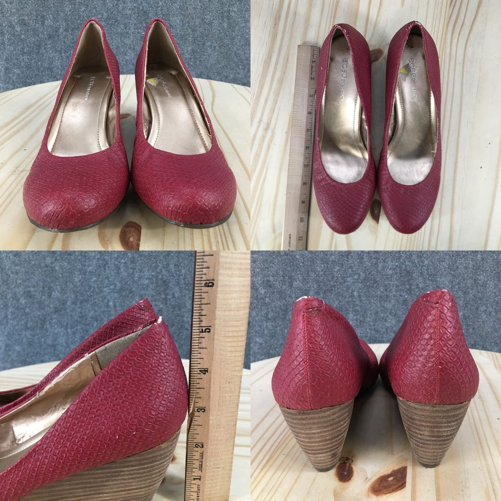 BCBGeneration BCBGeneration Tallie Heels Womens 9.5 Slip On Wedge Pumps Red Faux Leather Size US 10 / IT 40 - 8 Thumbnail