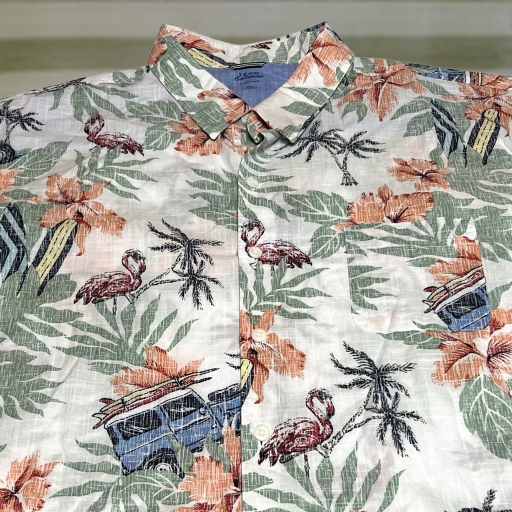 Izod VINTAGE Izod Saltwater Shirt Mens 3XL Hawaiian Beach Palm Trees Button Front Surf Aloha Size US XXL / EU 58 / 5 - 1 Thumbnail