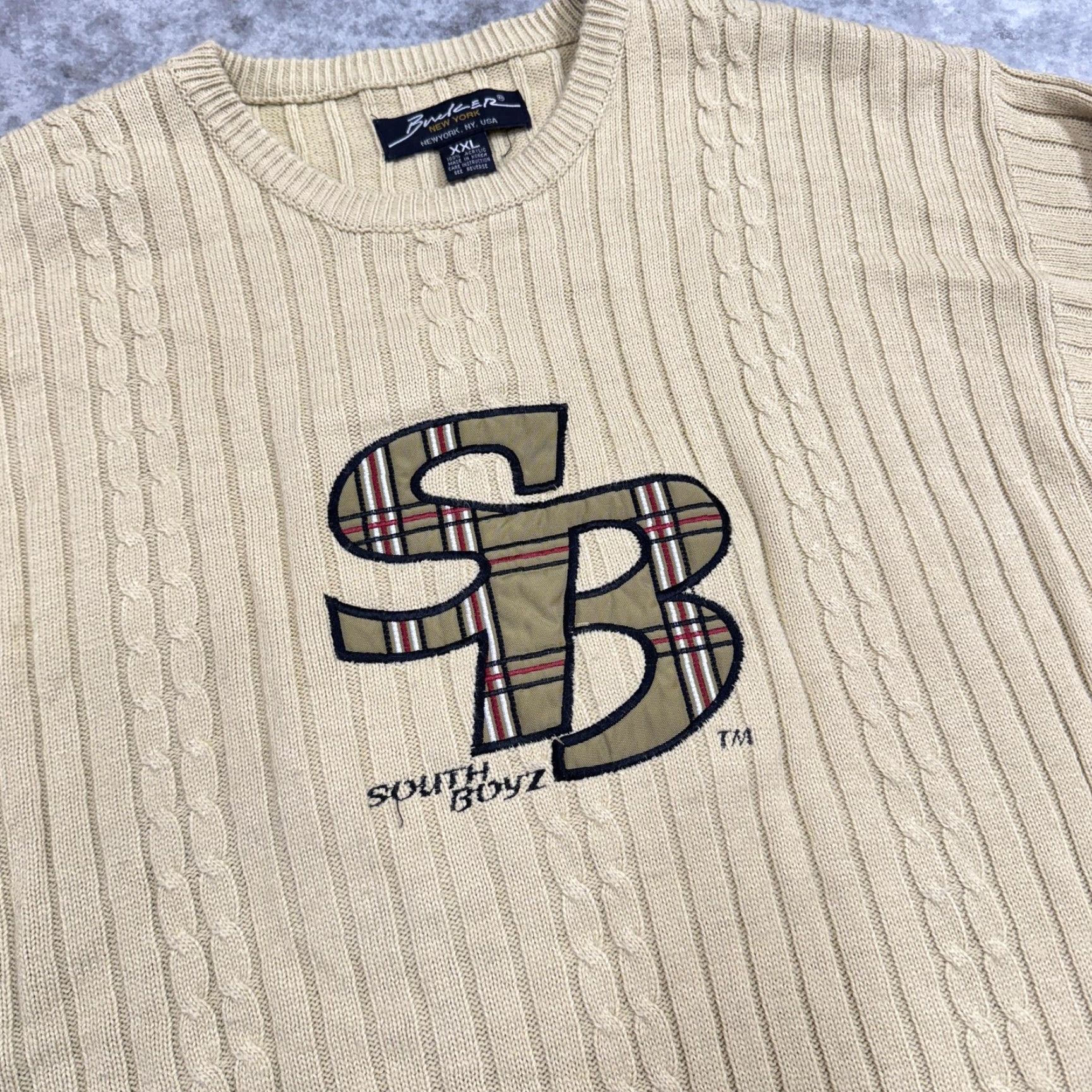 Southpole VINTAGE Bunker New York Sweater Mens 2XL Beige Cable-Knit Graphic Print Pullover Knit Crew Neck Fashion South Boyz SB Hip Hop Y2K South Pole Style Size US XXL / EU 58 / 5 - 2 Thumbnail