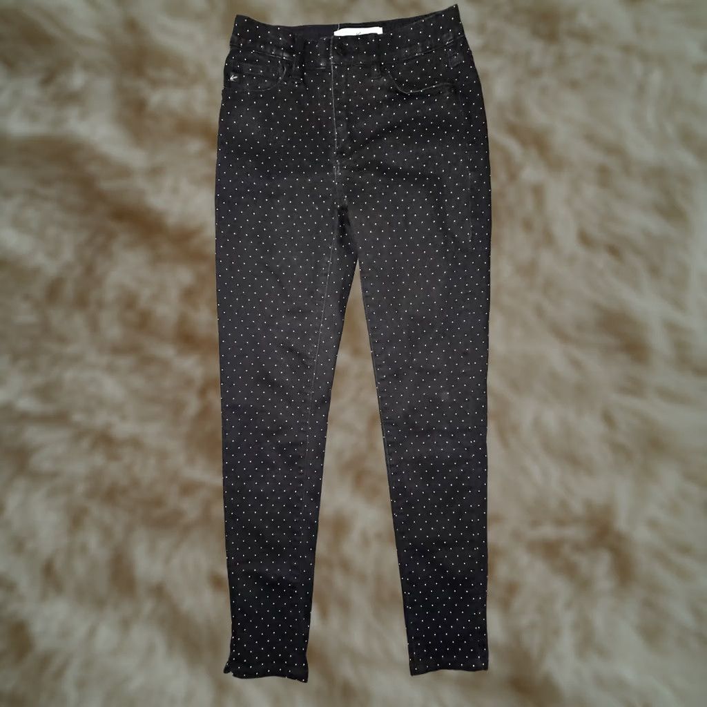 Vintage Kancan Skinny Ankle Jeans Juniors 3/25 Black Mid Rise Polka Dot Preppy Casual Girls 成年? Size 26" / US 2 / IT 38 - 1 Thumbnail