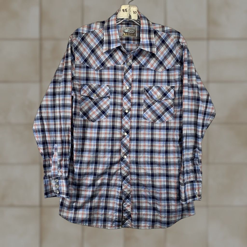 Vintage Western Pearl Snap Shirt Mens Medium Blues Red Plaid Long Sleeve Thin FLAWS Size US M / EU 48-50 / 2 - 1 Thumbnail