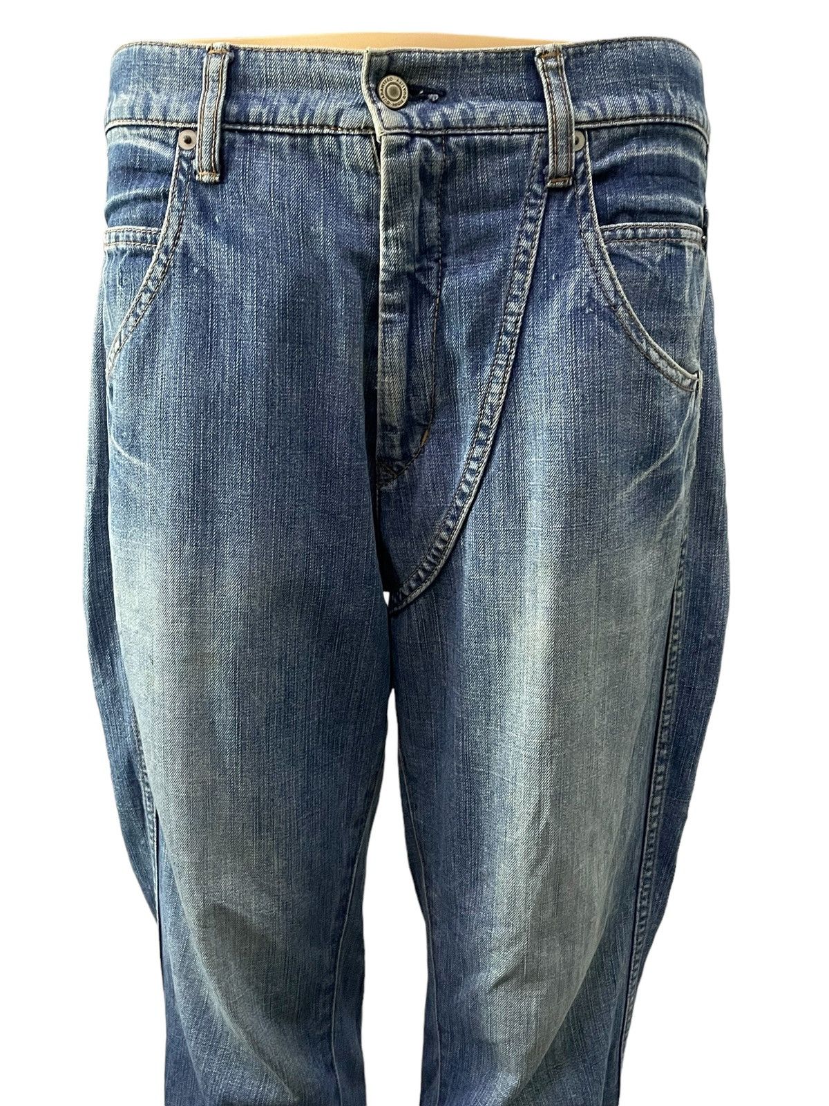 Final Home × Issey Miyake × Zucca Zucca By Issey Miyake Scuba Crotch Button Leg Wash Jeans Size US 31 - 5 Thumbnail