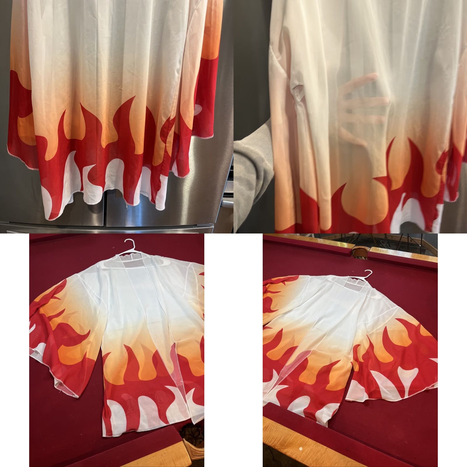 Vintage Flame FIRE Open Front Kimono Flowy Sheer Jacket Cardigan Red Orange Wide Sleeve Size ONE SIZE - 8 Thumbnail