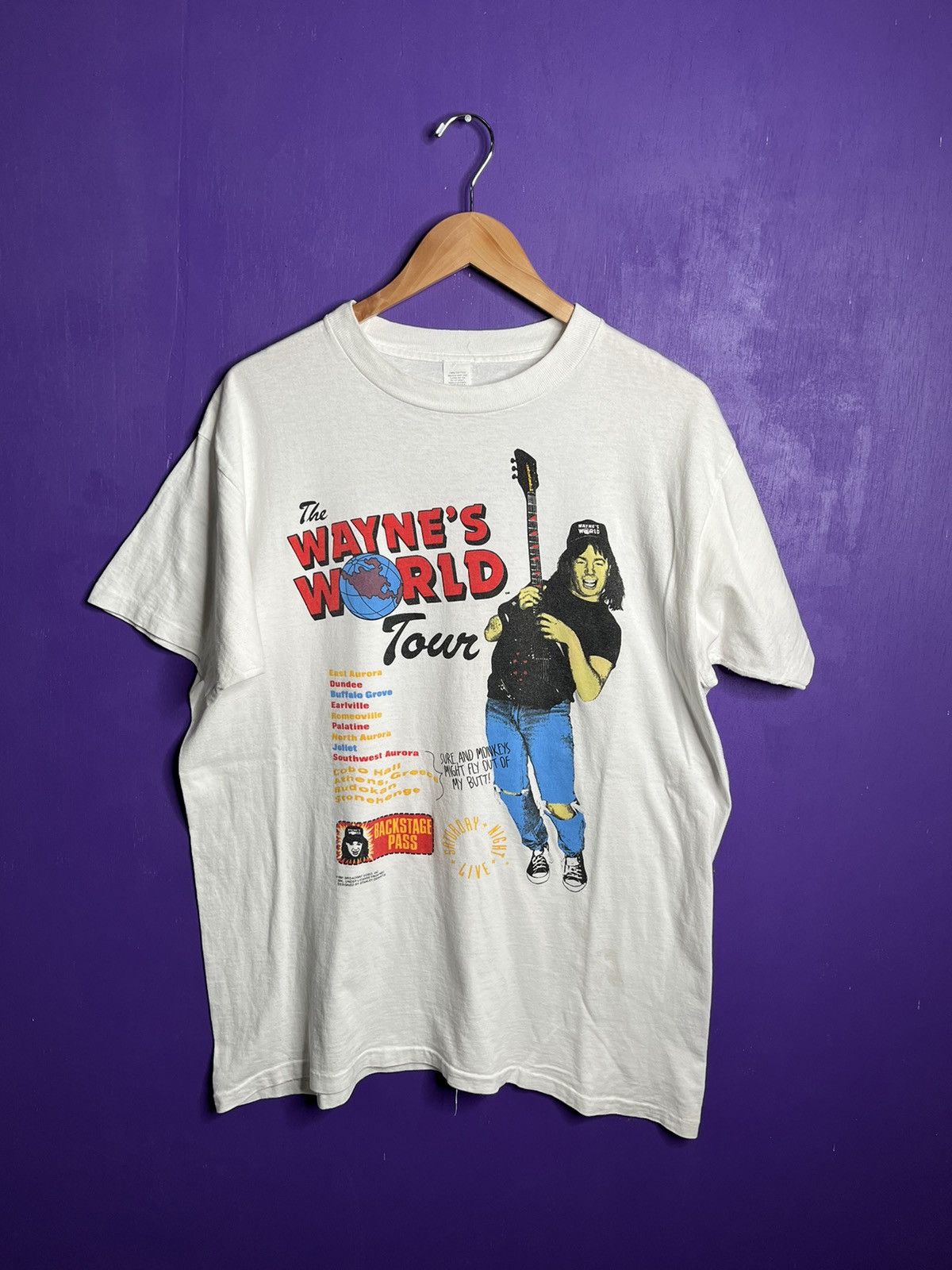 image of Made In USA x Movie Vintage 1991 The Wayne’S World Tour Snl T-Shirt in White, Men's (Size XL)