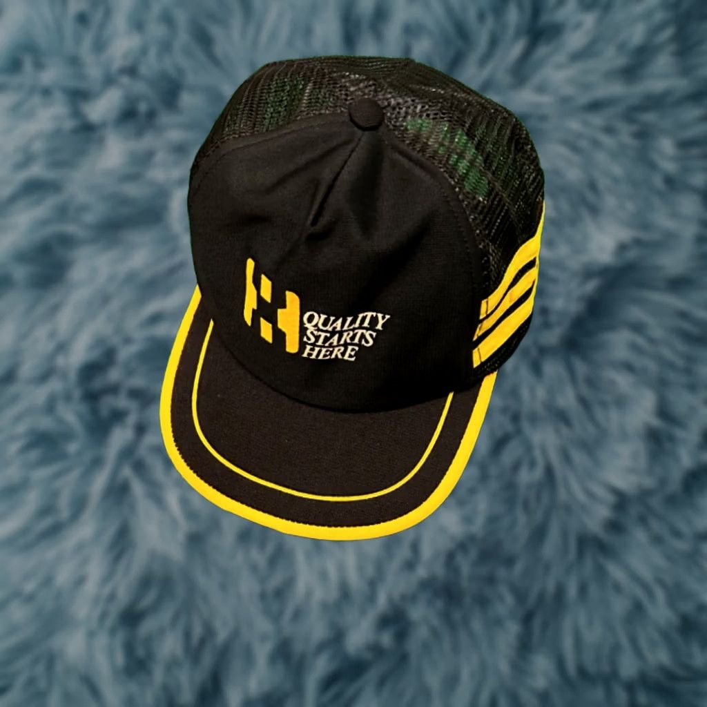 Hereu VINTAGE Trucker Hat Three Stripe Truck Stop Quality Starts Here USA 80s 90s Mens Size ONE SIZE - 1 Thumbnail