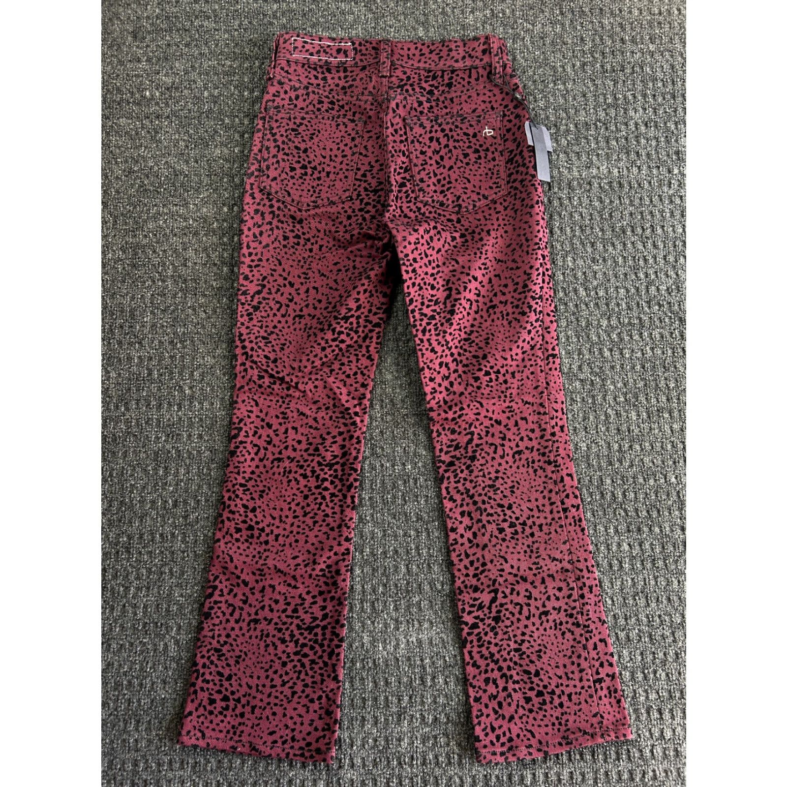 Rag & Bone VINTAGE Rag & Bone Burgundy Cheetah Hana Jeans Animal Leopard Print Flare 23 NEW Size 40" / US 18 - 2 Thumbnail