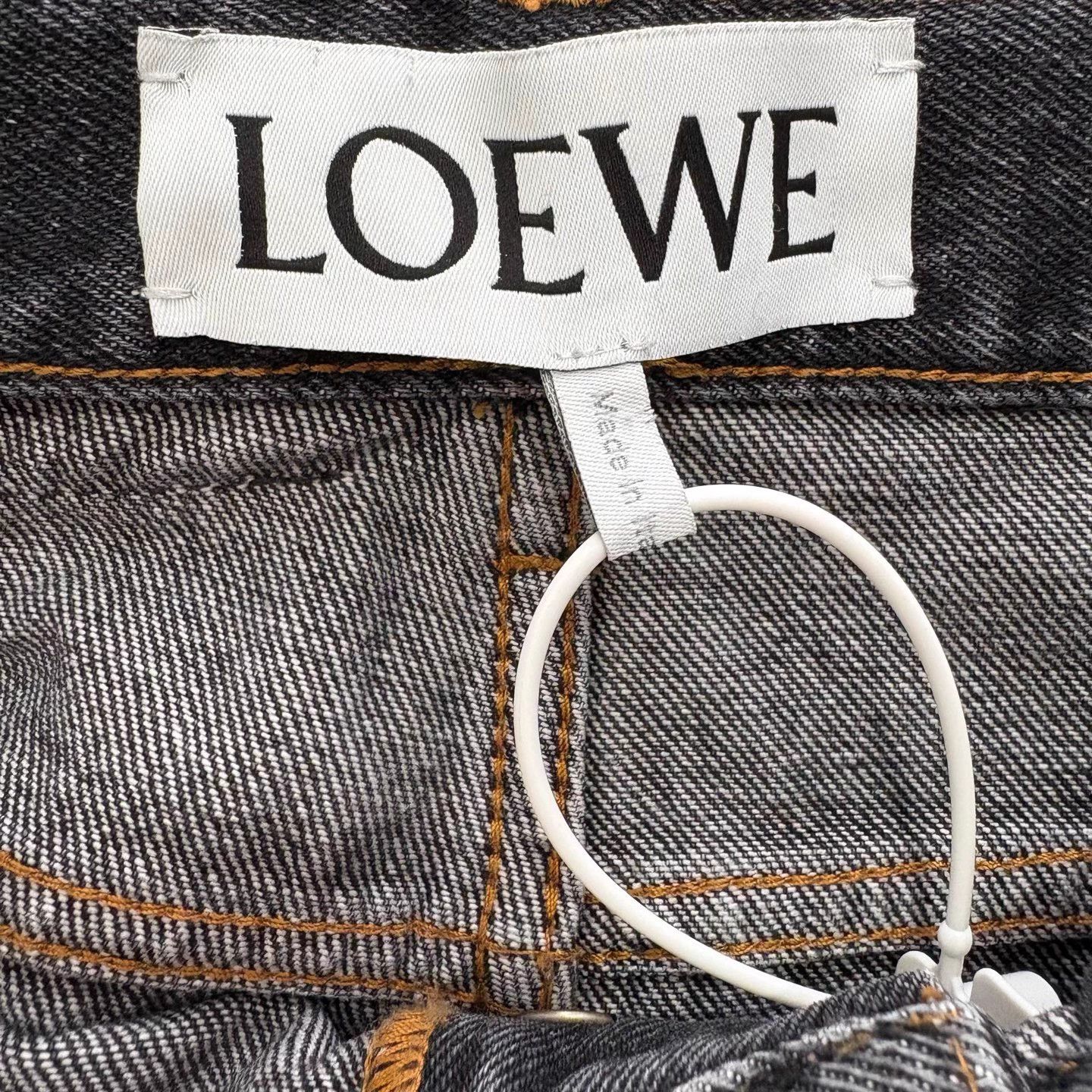 Loewe LOEWE Washed Leather Logo Raw Hem Jeans Men's Black Size US 28 / EU 44 - 3 Thumbnail