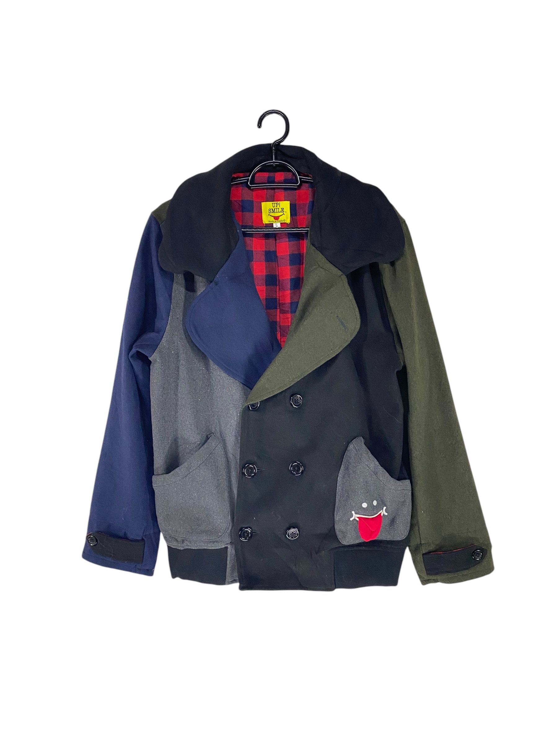 Up Smile color block double breasted coat