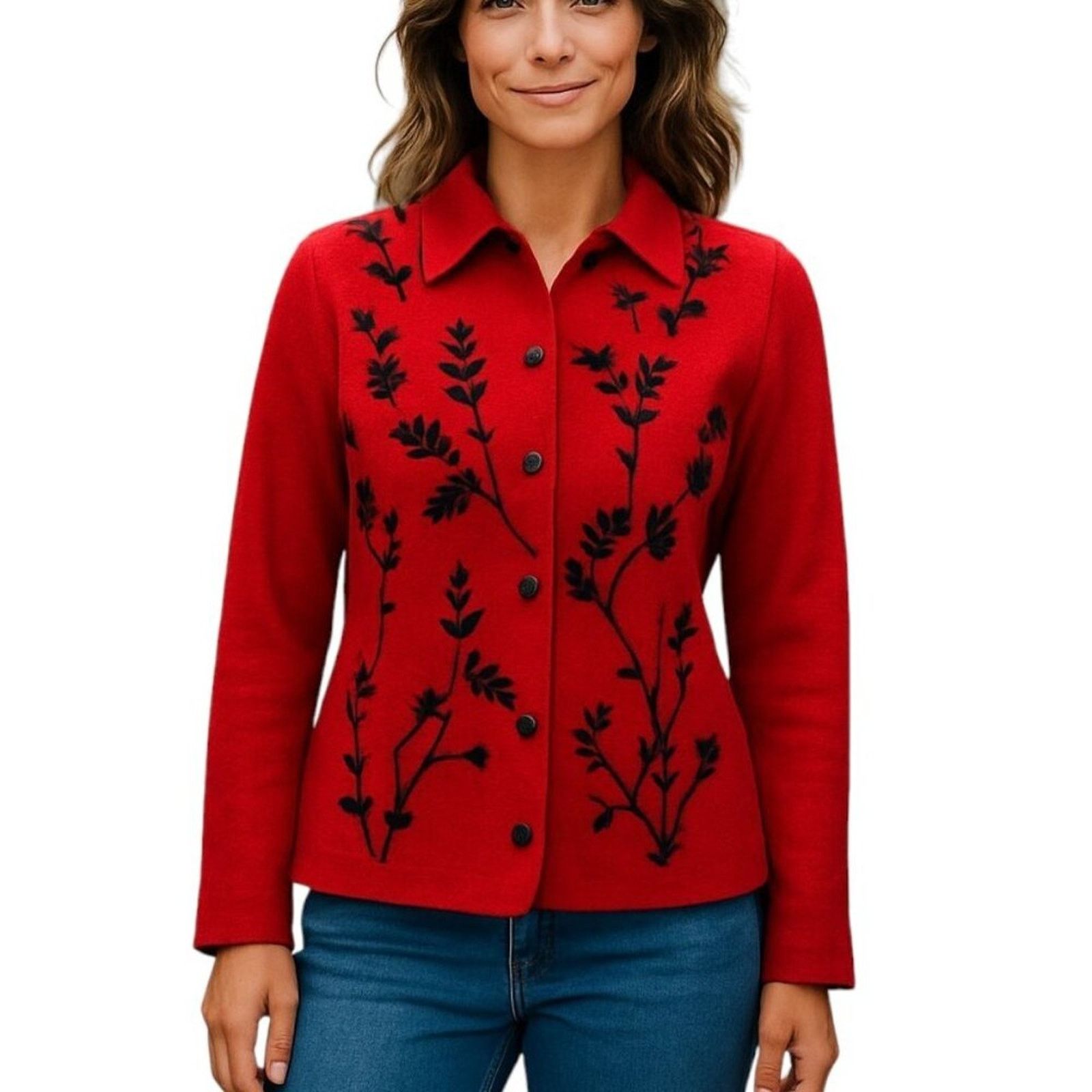 The Unbranded Brand Moonlight Bay Red Wool Jacket M Hand Embroidered Beaded Size M / US 6-8 / IT 42-44 - 14 Thumbnail