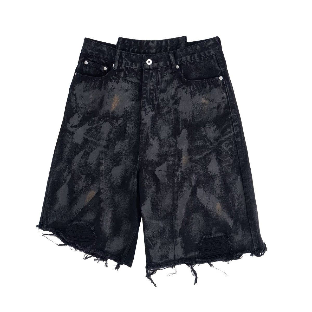 Other Designer Washed Y2k Hole Black Tassel Denim Shorts Size US 34 / EU 50 - 10 Thumbnail