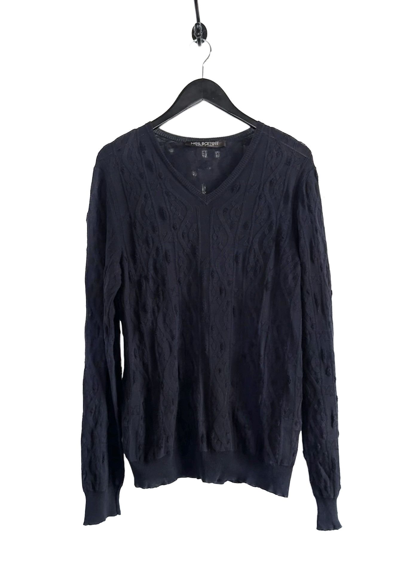 Neil Barrett Neil Barrett Navy Distressed Cable Knit Light Sweater Size US L / EU 52-54 / 3 - 1 Thumbnail