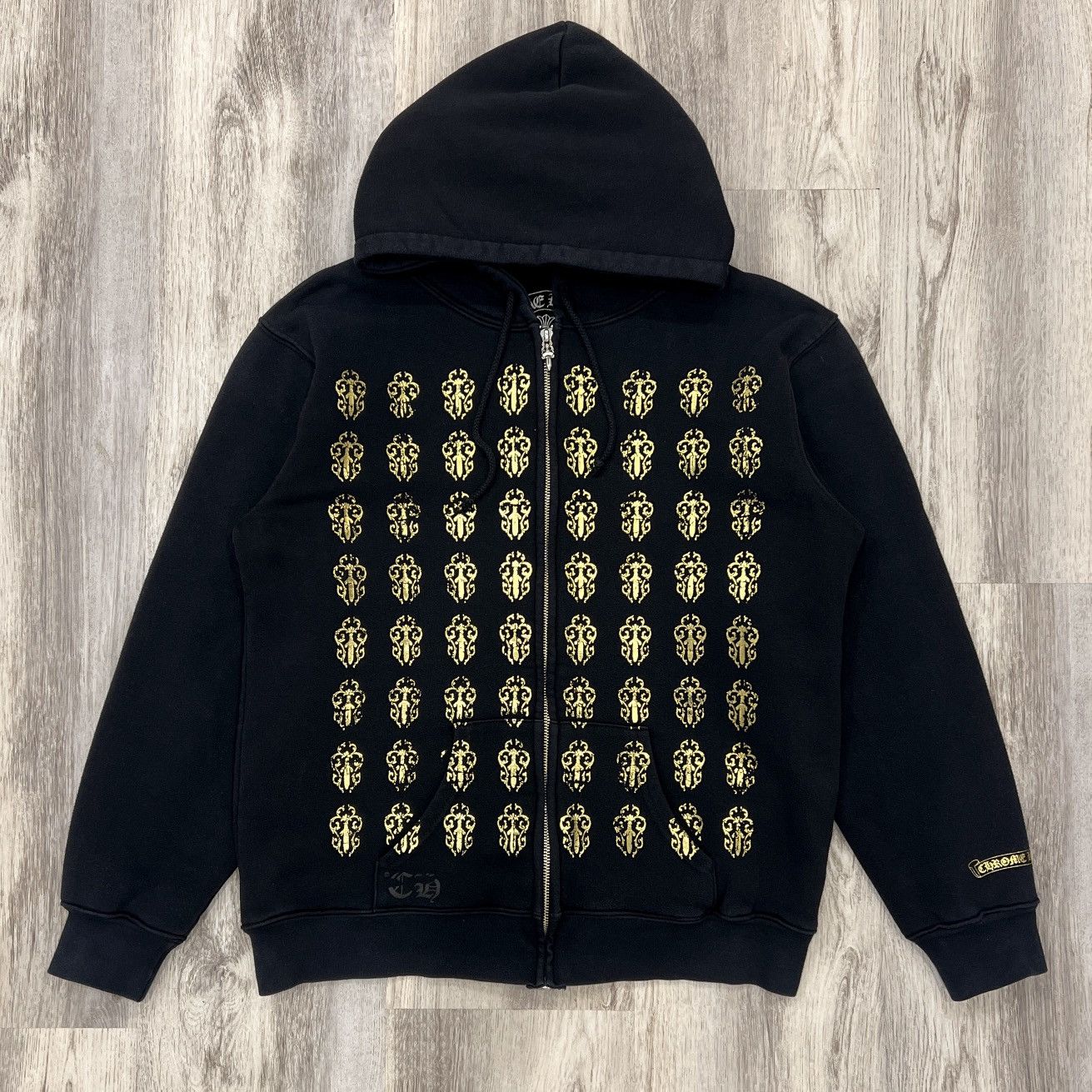 Pre-owned Chrome Hearts Thermal Dagger Zip Up Hoodie Gold Horseshoe In Black