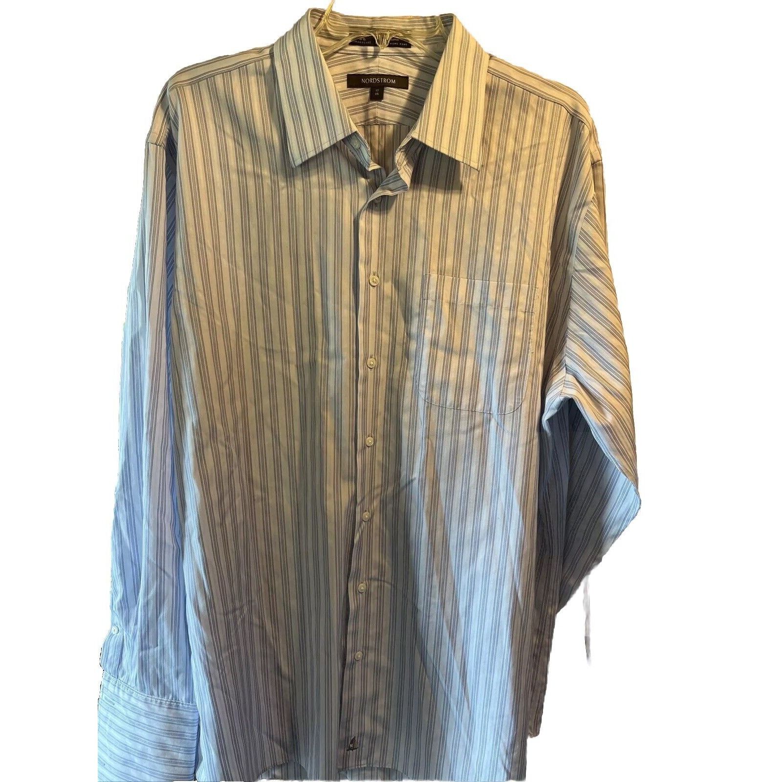 Nordstrom Nordstrom Mens 17 35 Grey Striped LS Smart Care Cotton Shirt Size US XL / EU 56 / 4 - 1 Thumbnail