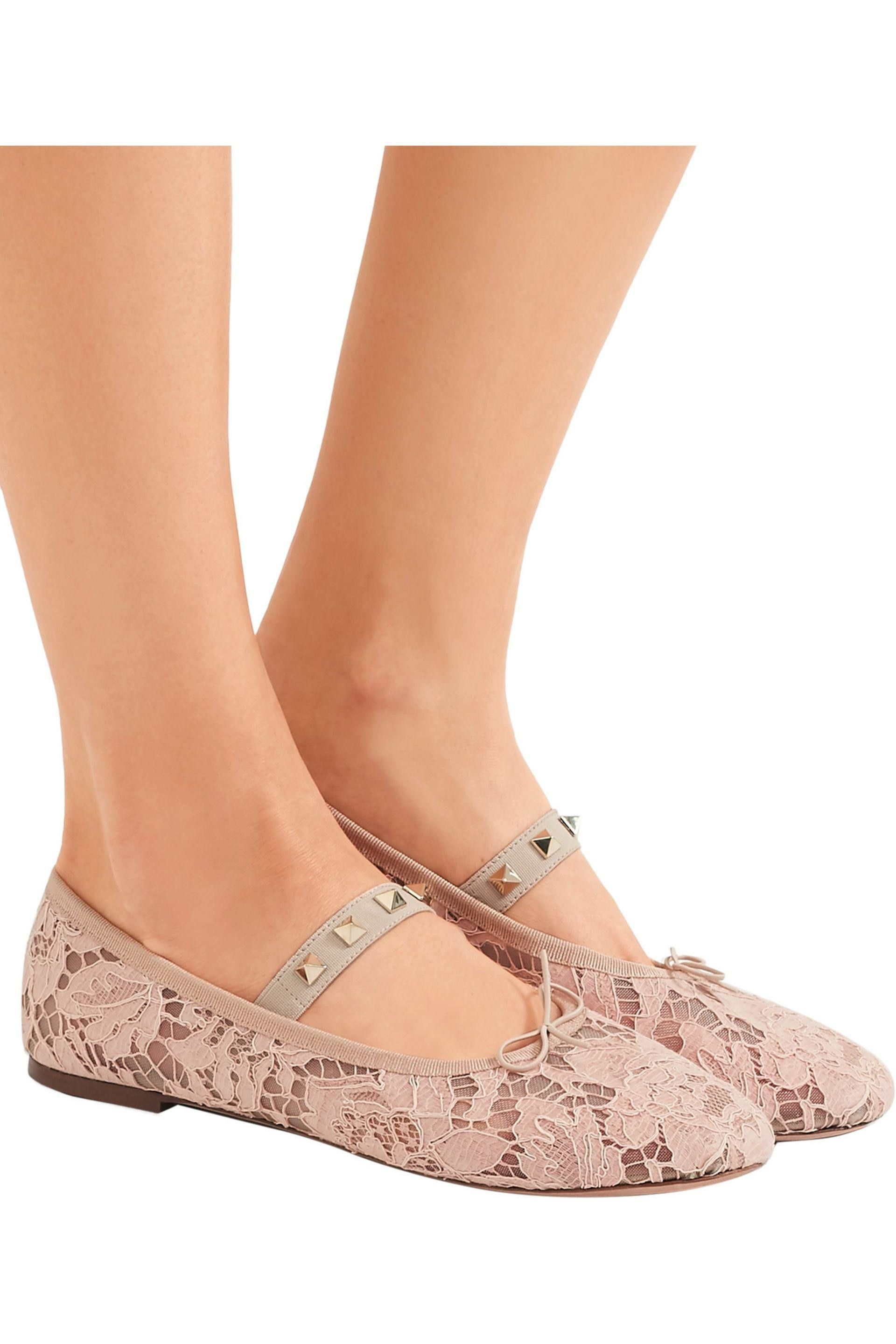 Valentino Valentino Pink Lace Rock Stud Ballet Flat Shoes Size US 9 / IT 39 - 2 Thumbnail