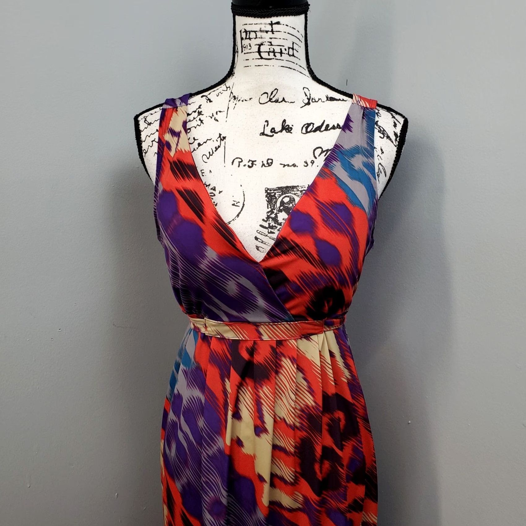 Vintage Attention Wrap Dress Womens Large Multi Geo Print Belted Waist Vacation Beach Dress Size L / US 10 / IT 46 - 3 Thumbnail