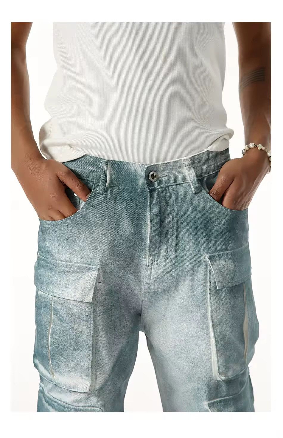 Jean Design Cargo Pockets Baggy Washed Y2k Jeans Size US 33 - 9 Thumbnail