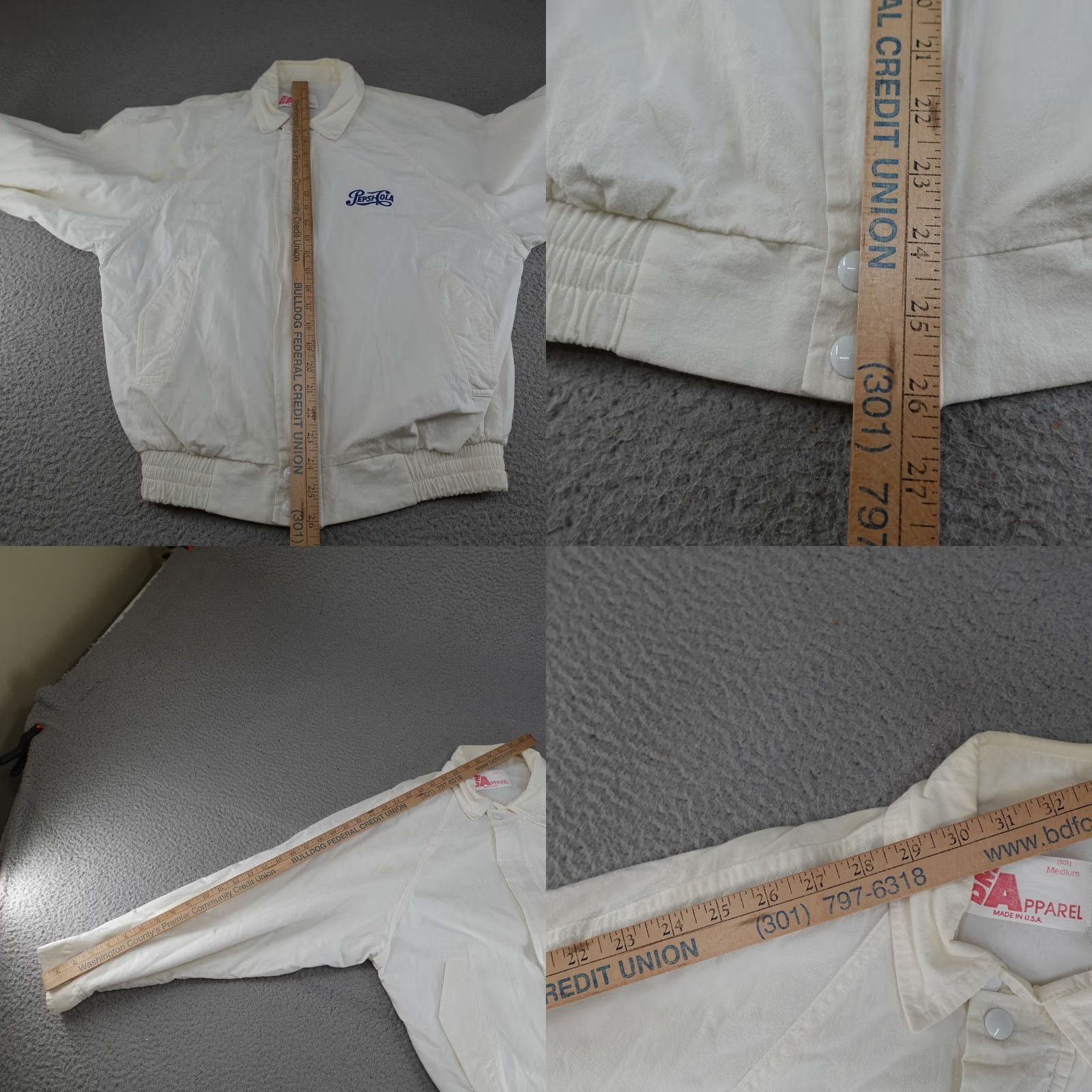 Vintage VINTAGE Pepsi Cola Bomber Jacket Mens M White 90s DM Apparel Snap Front Embroidered Logo Lined Pockets Elastic Waist Size US M / EU 48-50 / 2 - 9 Thumbnail