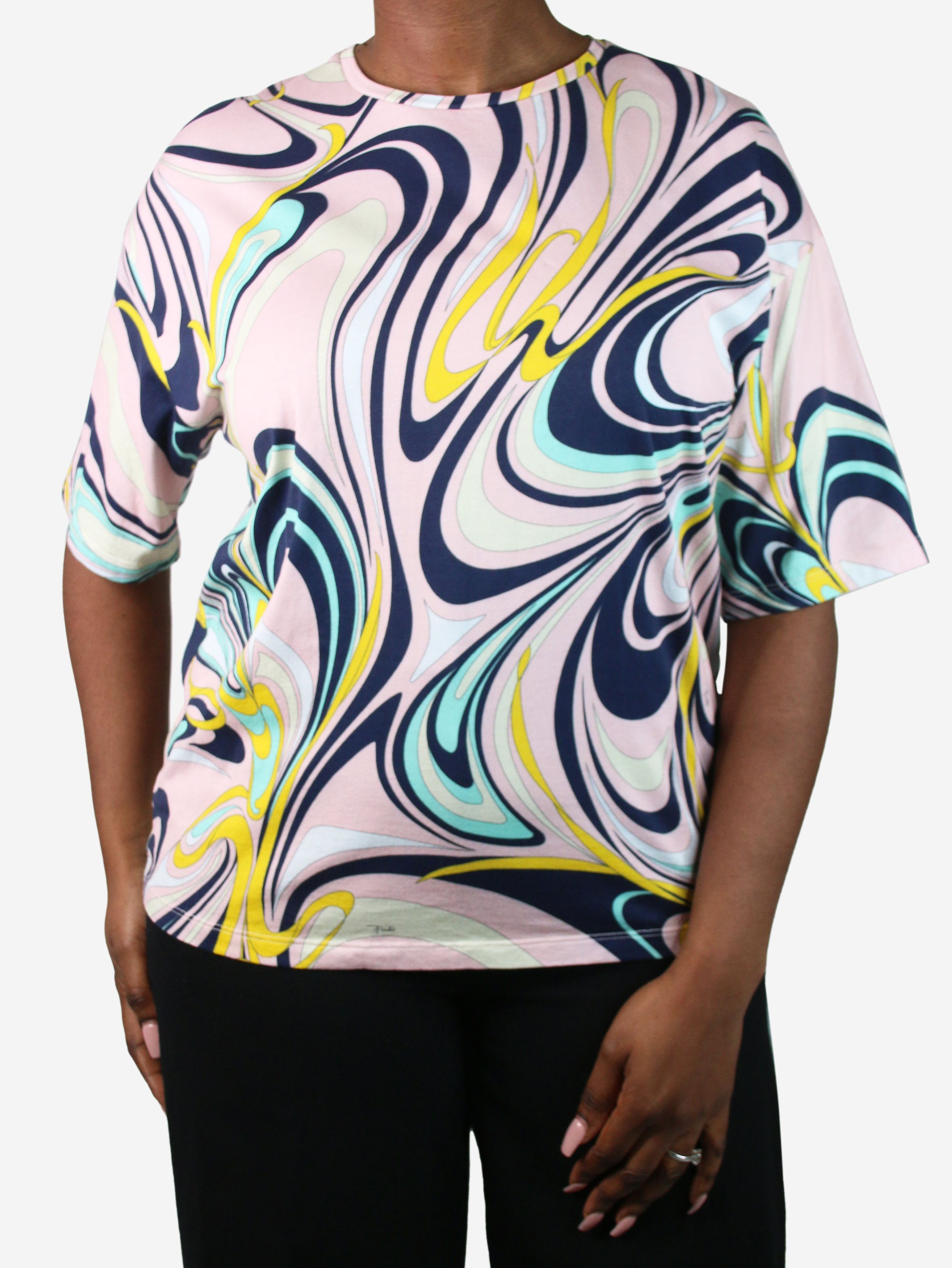 image of Emilio Pucci Pink Swirly Printed T-Shirt - Size L, Women's
