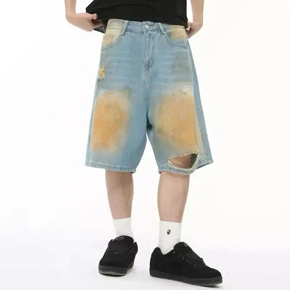 Japanese Brand Design Washed Hole Straight Loose Shorts Jorts y2k Size US 32 / EU 48 - 1 Thumbnail
