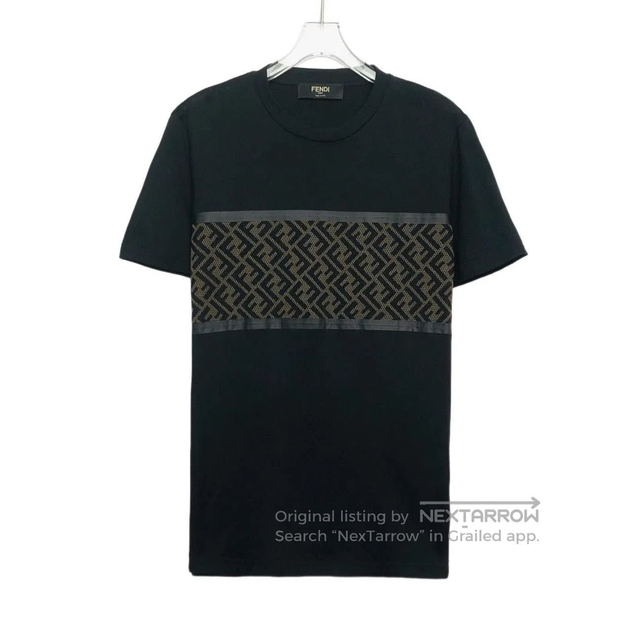 Fendi Black Short Sleeve Shirt with Patterned Chest Stripe. Size US L / EU 52-54 / 3 - 1 Thumbnail
