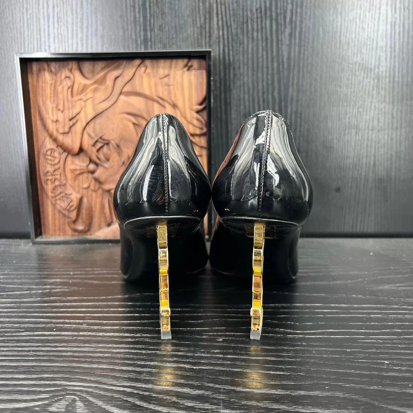 Yves Saint Laurent YSL Opyum Black Gold Heeled Pumps 38 Size US 7.5 / IT 37.5 - 3 Thumbnail