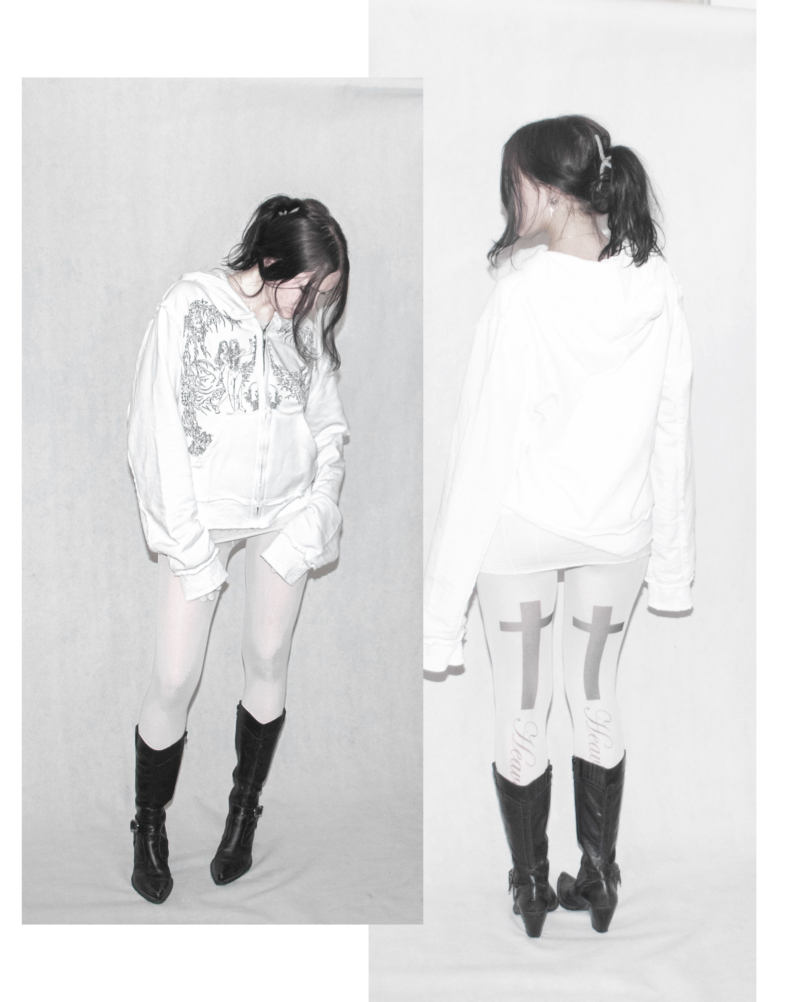 Japanese Brand oedema "nymph" white distressed hoodie Size L / US 10 / IT 46 - 3 Thumbnail