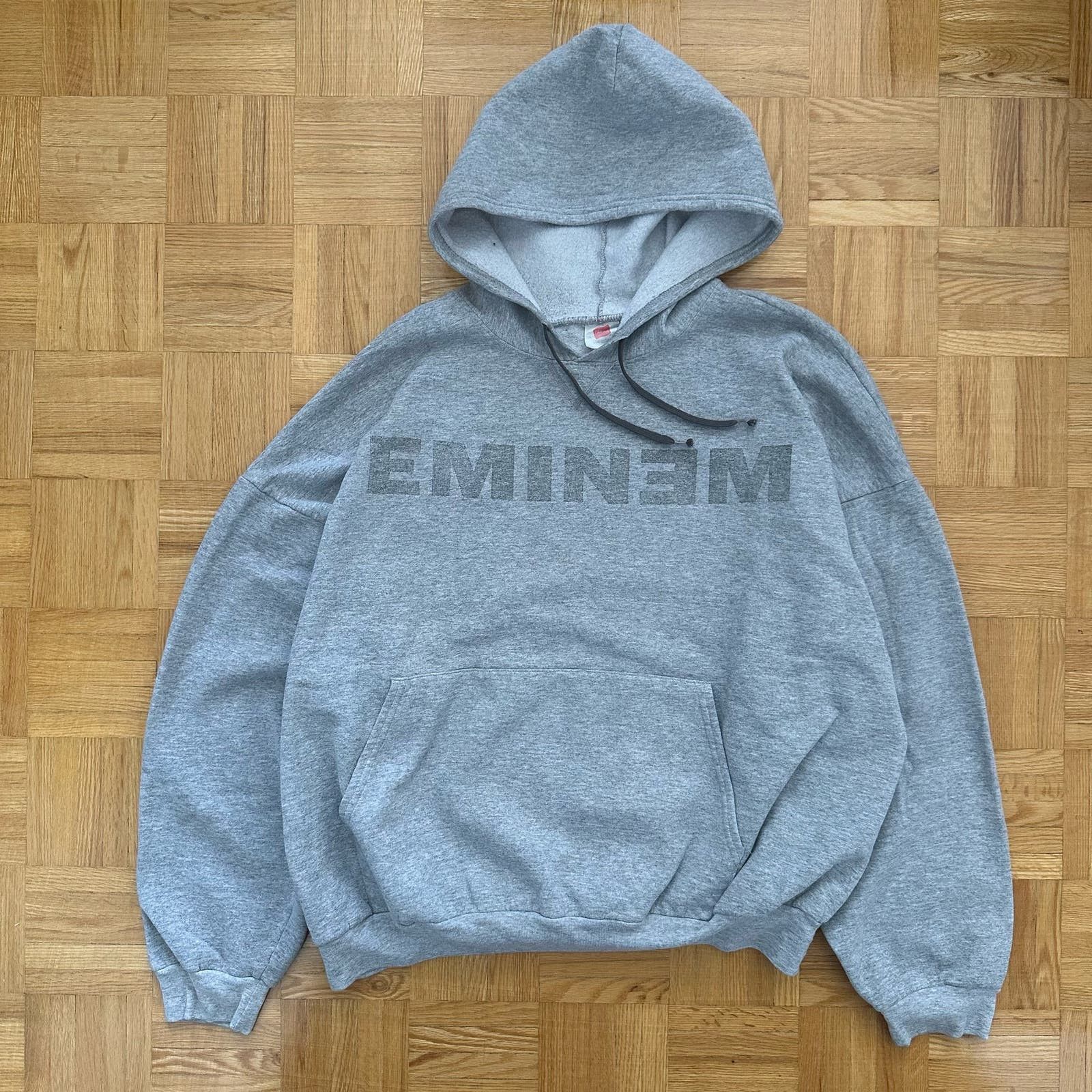 image of Eminem Rap Gray Pullover Hanes Hoodie Boxy in Grey, Men's (Size XL)