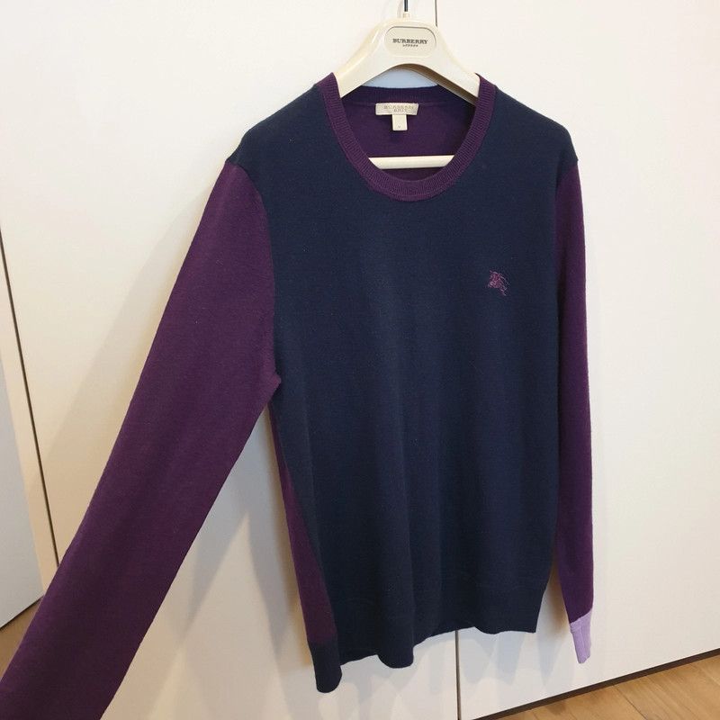 Archival Clothing Burberry Vintage Burberry Brit 100 Cashmere Navy Bordeaux Men s Sweater Grailed