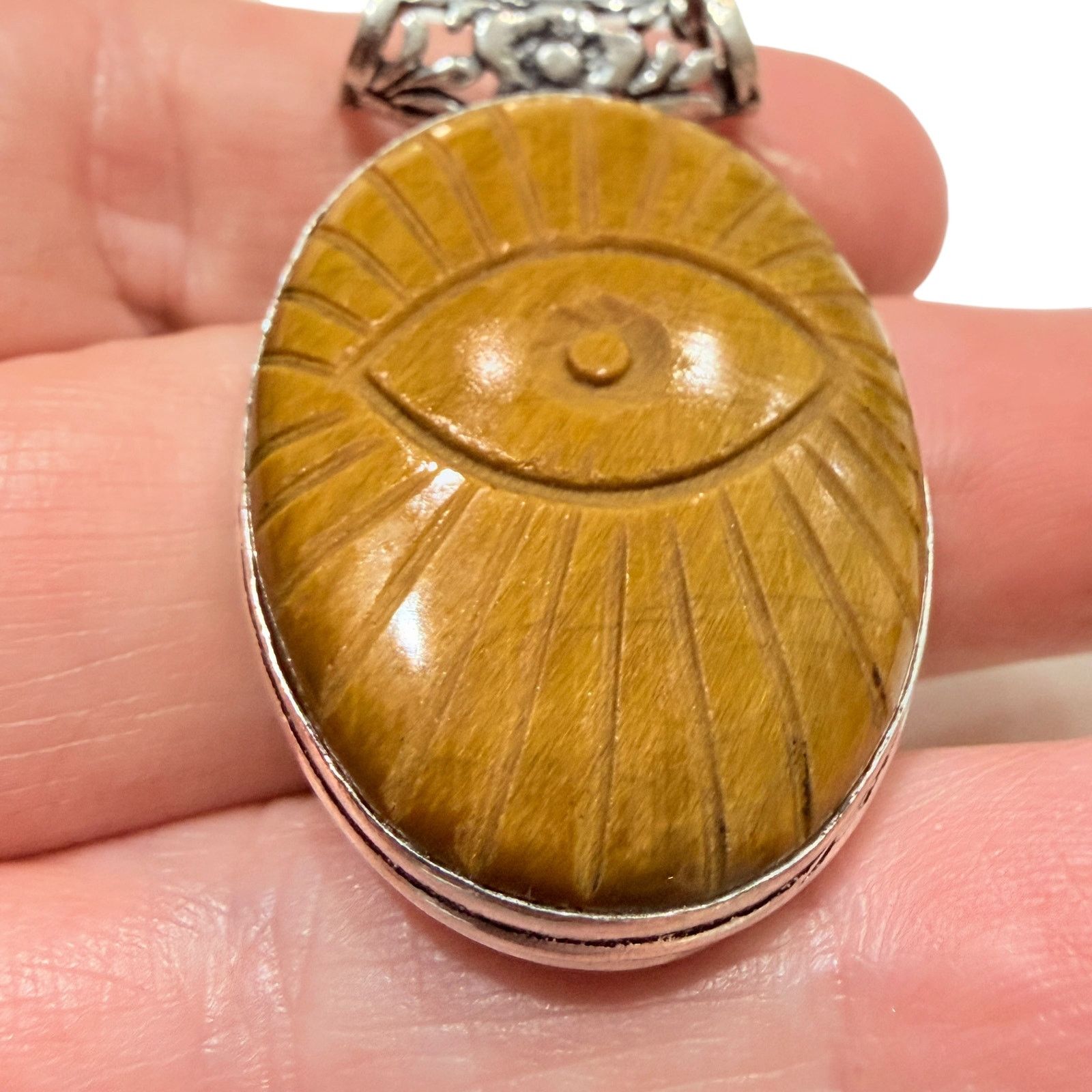 The Unbranded Brand Tiger Eye Evil Eye Pendant Sterling Silver Plated Size ONE SIZE - 3 Thumbnail