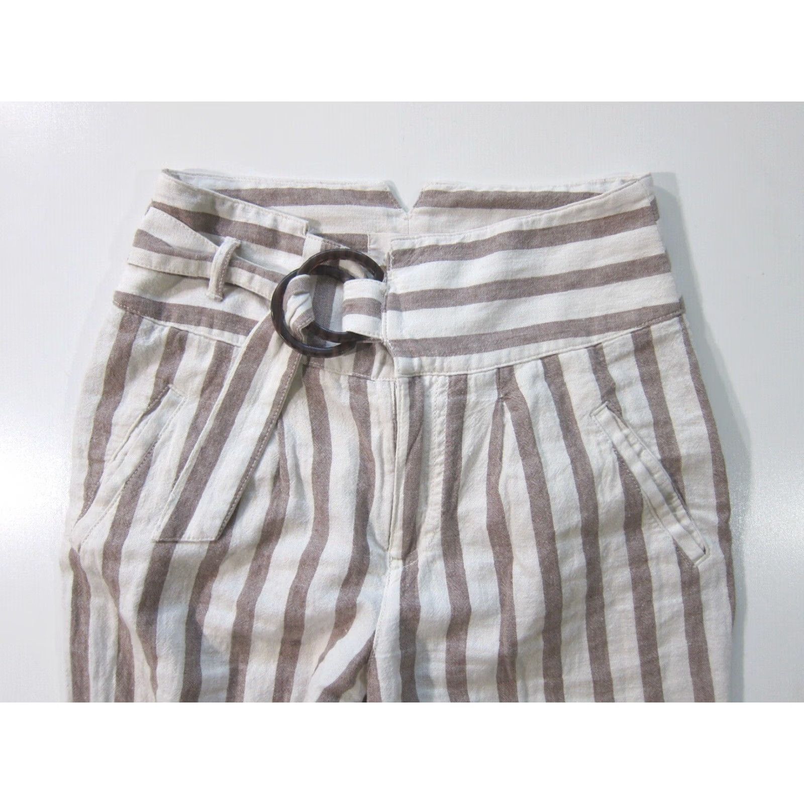 Anthropologie By Anthropologie Linen Cotton White Brown Stripe High Rise Pocket Chino Pant 0 Size 25" / US 0 / IT 36 - 3 Thumbnail