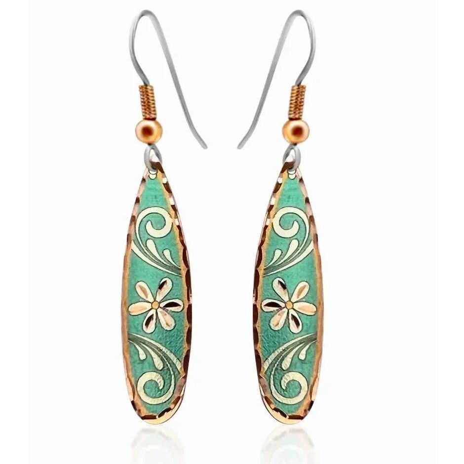Other Handcrafted Boho Floral Earrings, Copper Teardrop Turquoise Size ONE SIZE - 3 Thumbnail