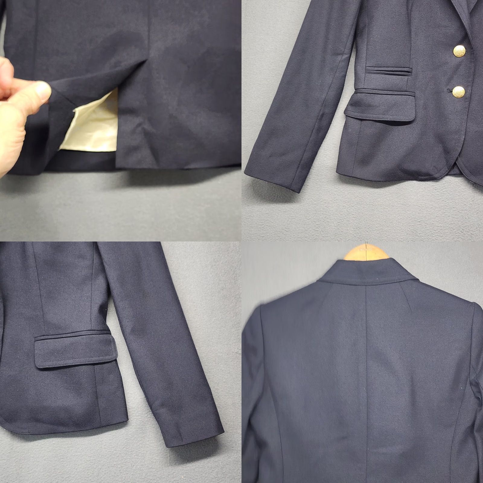 J.Crew J.CREW Schoolboy Wool Blend Blazer 2P Navy Blue Gold Buttons Womens Petite Small Button Closure Long Sleeve Blazer EXCELLENT Size XS / US 0-2 / IT 36-38 - 9 Thumbnail