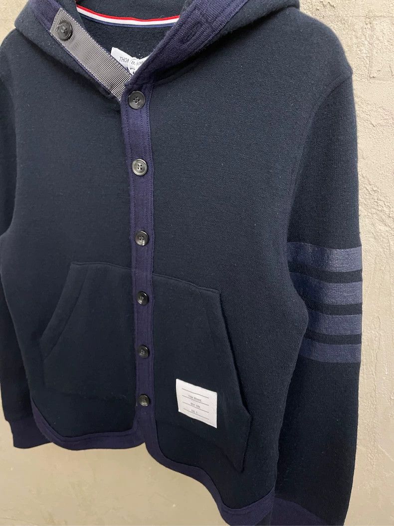 Thom Browne Thom browne blue four-striped hooded button wool cardigan j Size US XS / EU 42 / 0 - 4 Thumbnail