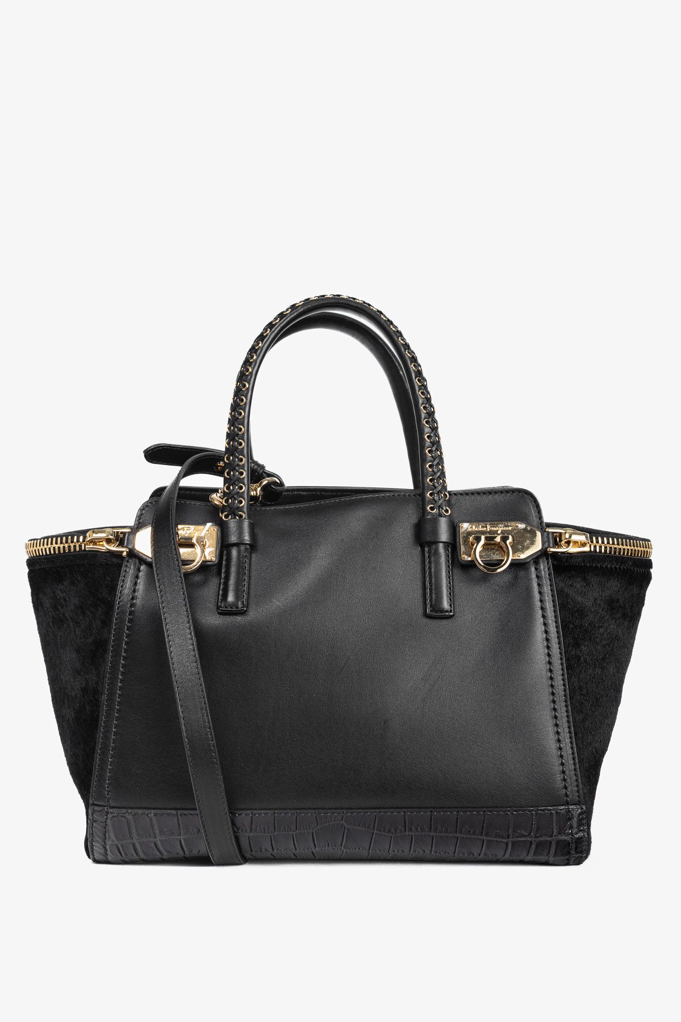 Salvatore Ferragamo Salvatore Ferragamo Gancini Black Leather & Calf Hair Tote Size ONE SIZE - 1 Thumbnail