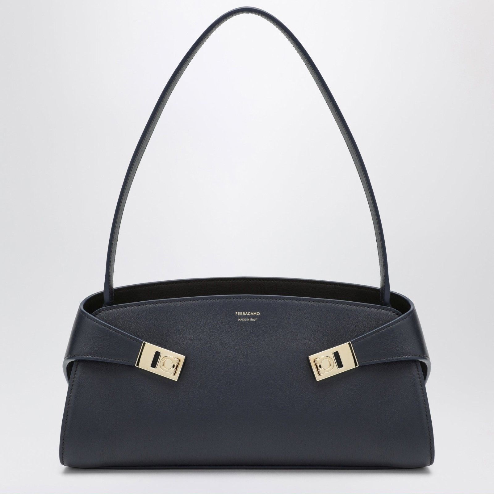 Salvatore Ferragamo FERRAGAMO Hug East West Navy Dark Brown Calfskin Shoulder Ba Size ONE SIZE - 4 Thumbnail