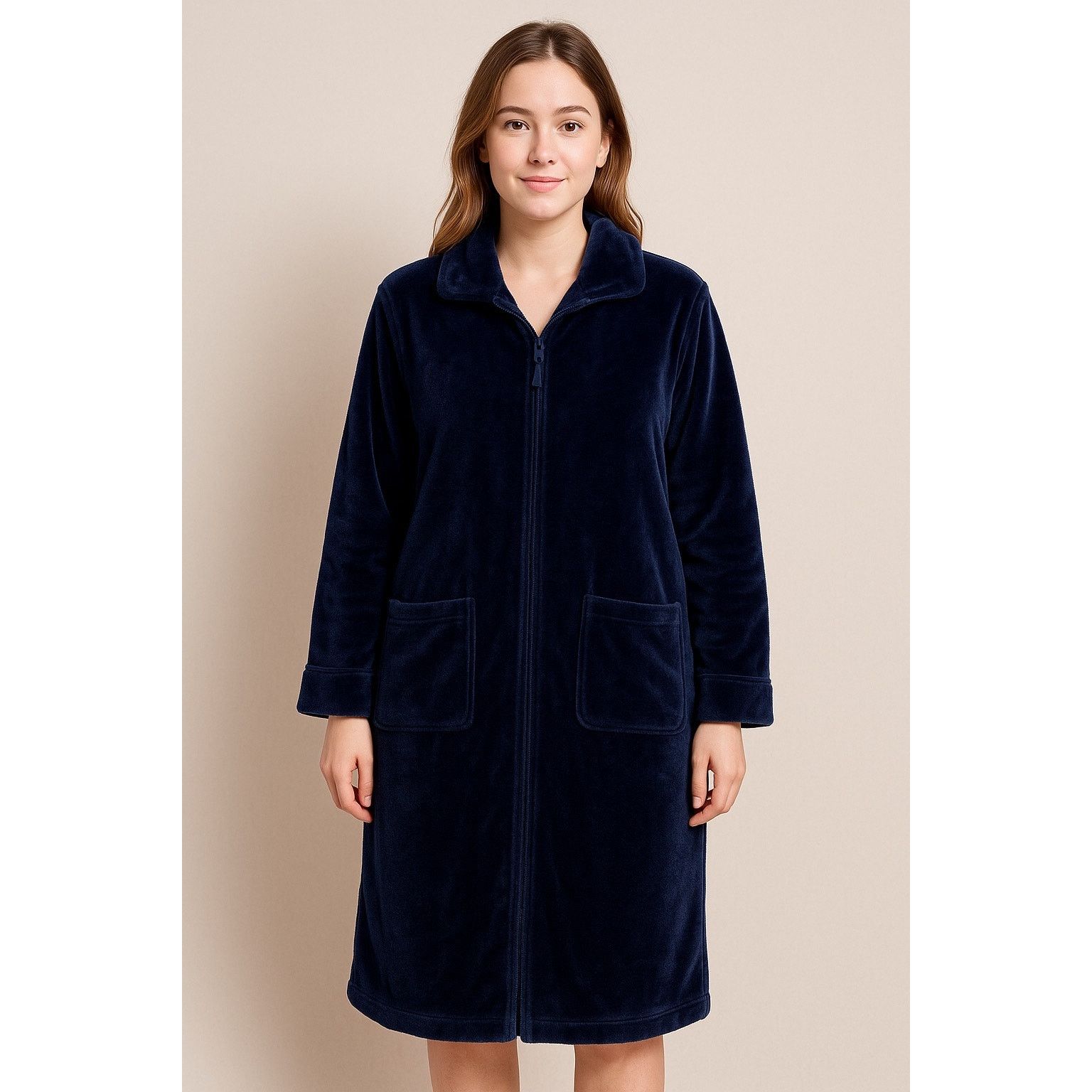 Croft & Barrow Croft & Barrow Petite Med Zip Front Plush Fleece Robe Navy Size ONE SIZE - 1 Thumbnail