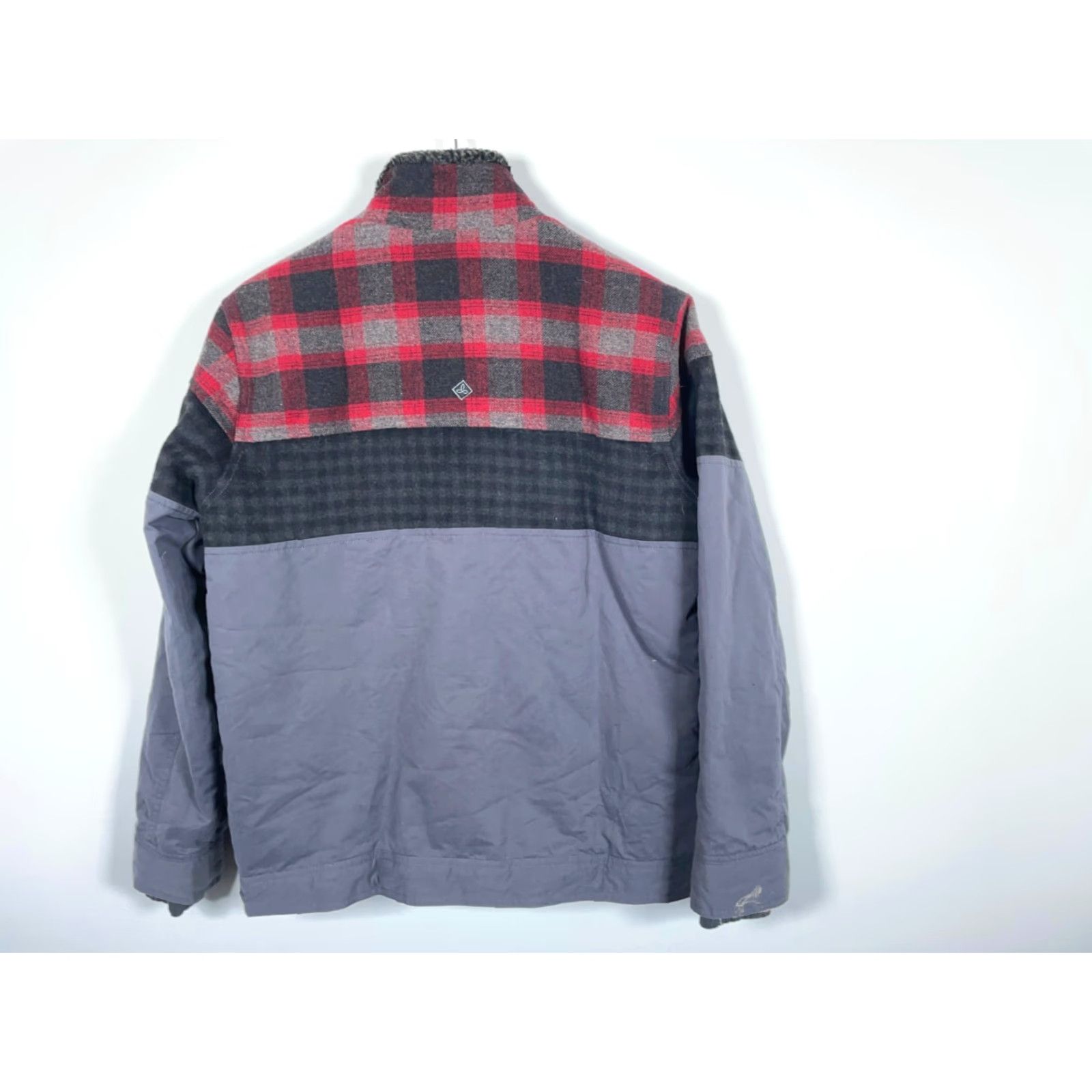 Prana prAna Jacket Men M Gray Cotton Red Plaid Wool Shell Sherpa Lined Zip Bomber Size US M / EU 48-50 / 2 - 2 Thumbnail