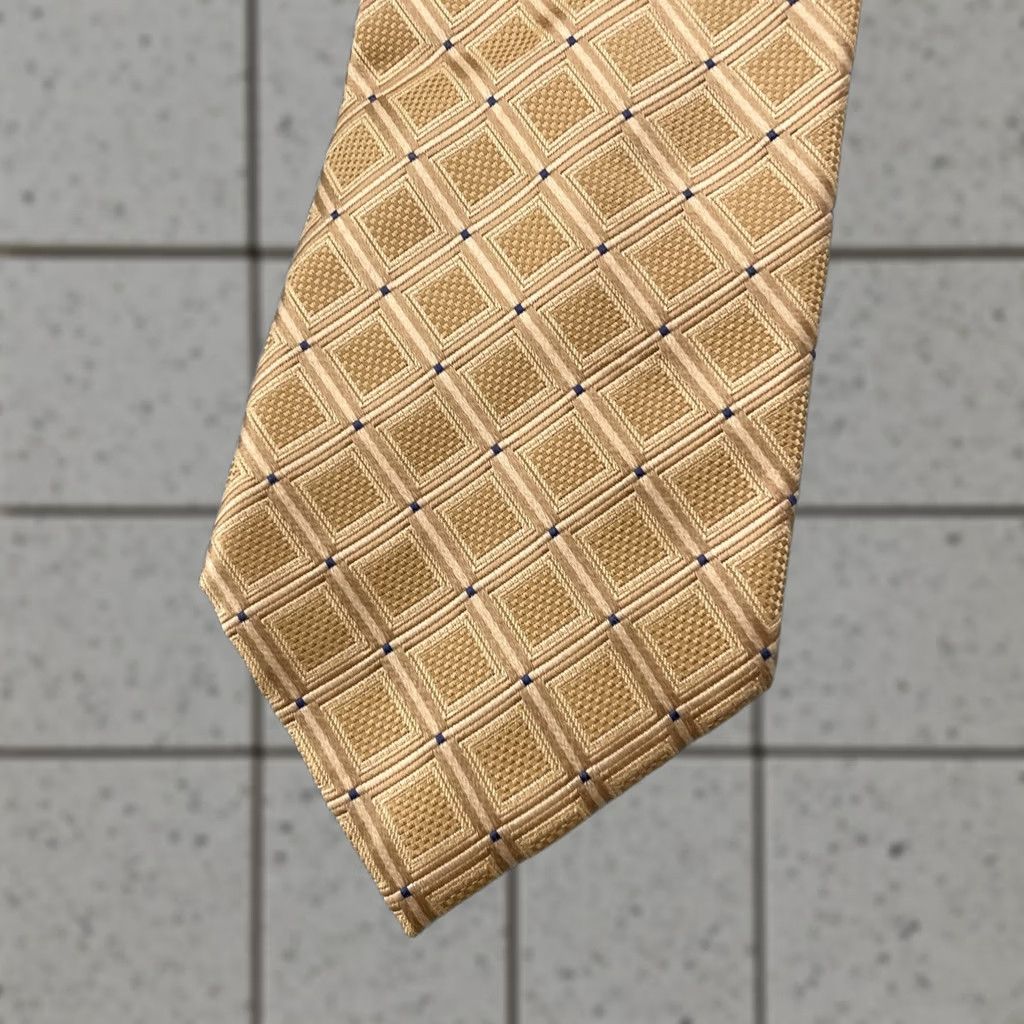 Vintage VINTAGE Henry Jacobson Silk Tie Necktie Geometric Dots Yellow Gold Blue 57"-60" 4x60 Mens Size ONE SIZE - 1 Thumbnail