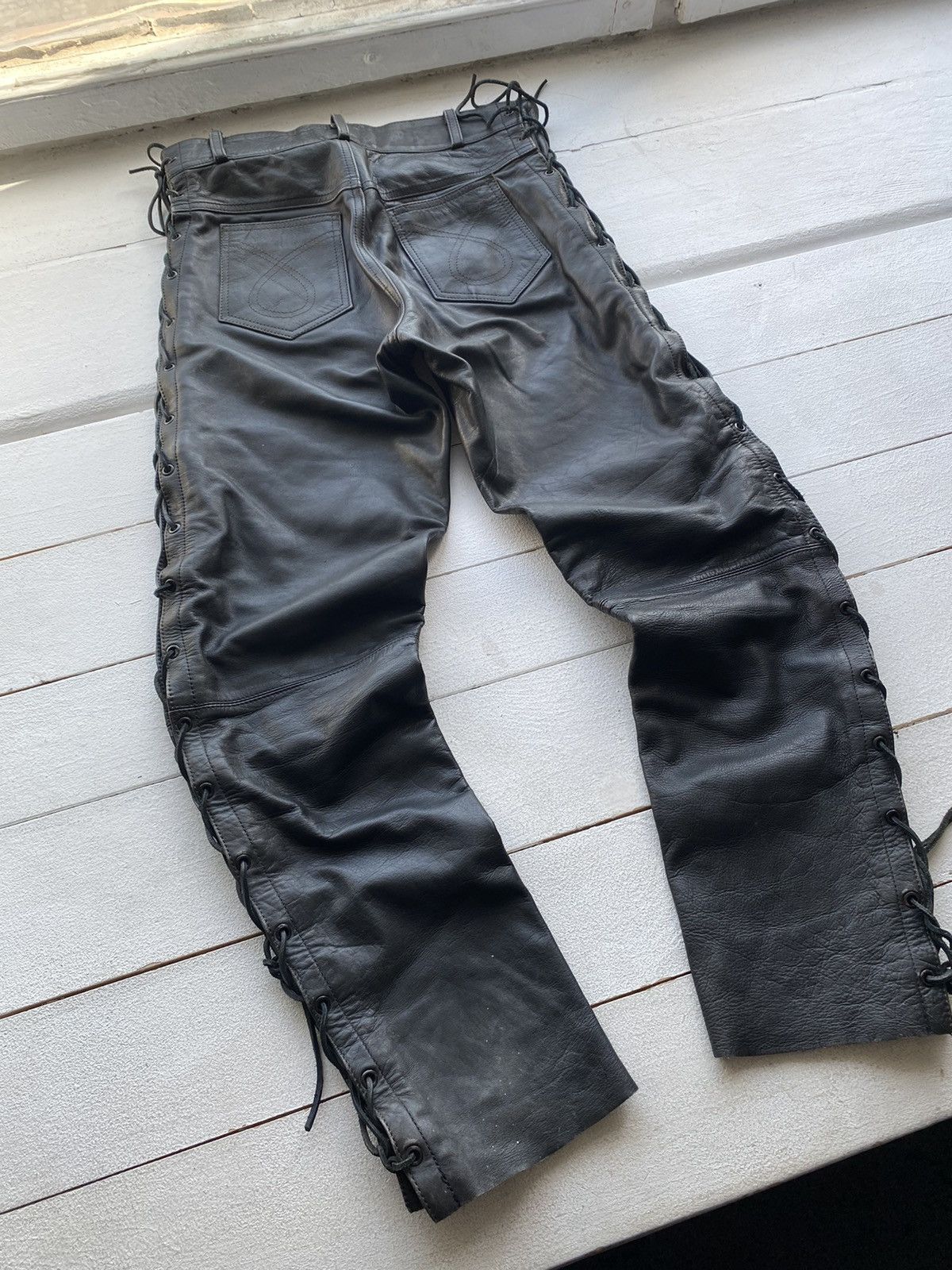Japanese Brand 🔥VNTG OPIUM Biker Leather Owens Style Pants Rick Punk Rare Size US 32 / EU 48 - 3 Thumbnail