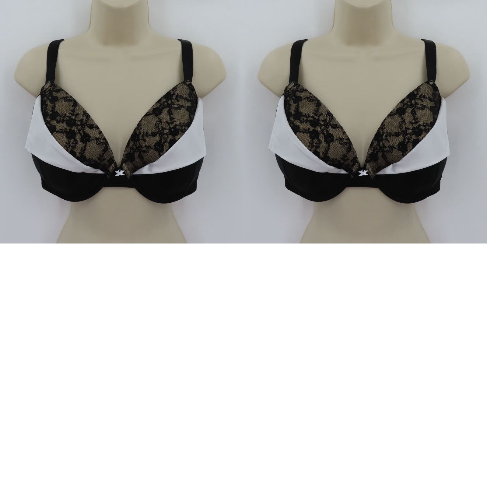 Vintage Fredericks of Hollywood Bra Black White Satin Lace Tuxedo Style Underwire 36F Push Up Bra Women's Size ONE SIZE - 9 Thumbnail