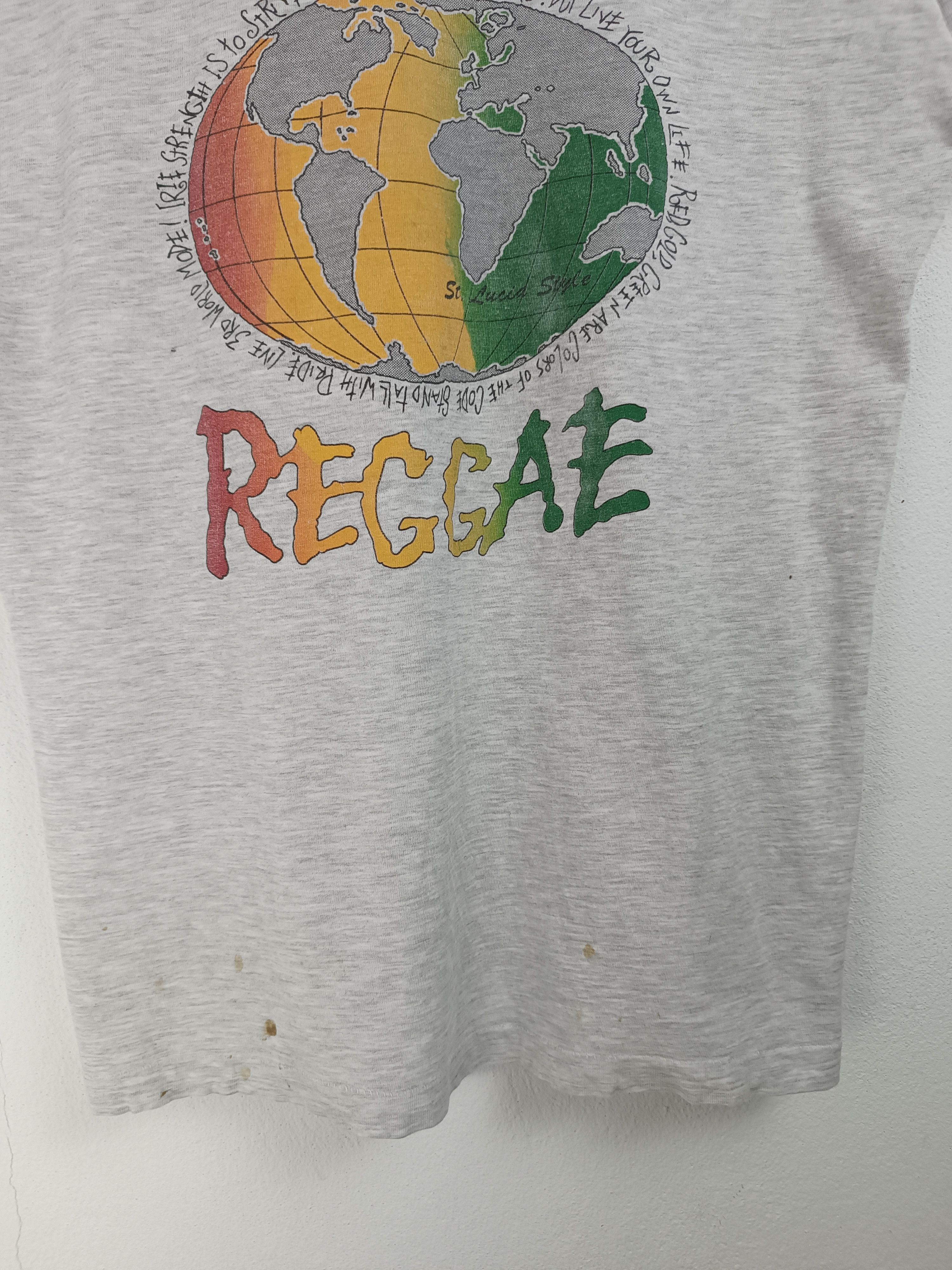Rap Tees THRASHED FADED VINTAGE 90'S PLANET REGGAE GLOBE MARLEY 420 Size US L / EU 52-54 / 3 - 15 Thumbnail