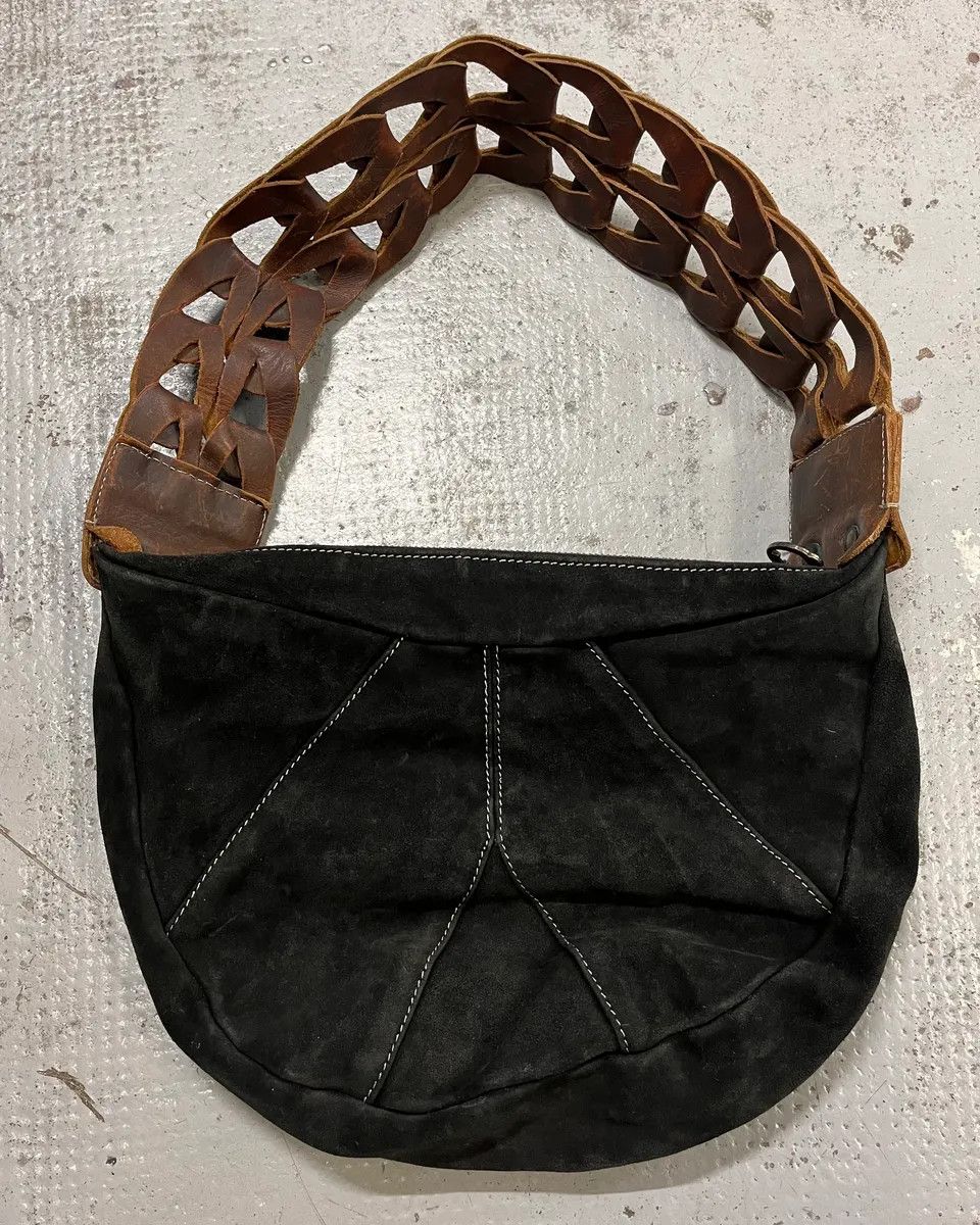Just Cavalli 2000s Cavalli Braided Brown Leather Strap Black Suede Shoulder Bag Size ONE SIZE - 8 Thumbnail