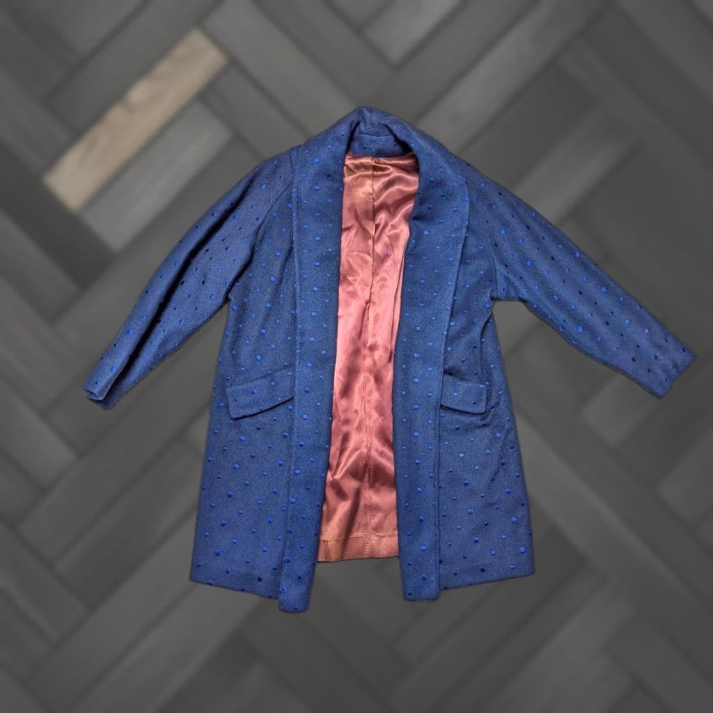 Vintage VINTAGE POLKA DOT MOHAIR BLUE WOOL SHAWL COAT Overcoat WOMEN M Size ONE SIZE - 1 Thumbnail