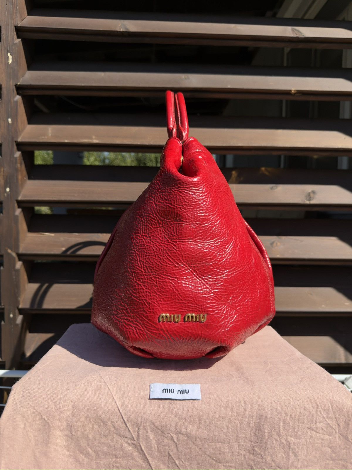 Miu Miu Miu Miu Crinkle Patent Leather Tote Rosso Red Hand Bag Size ONE SIZE - 5 Thumbnail